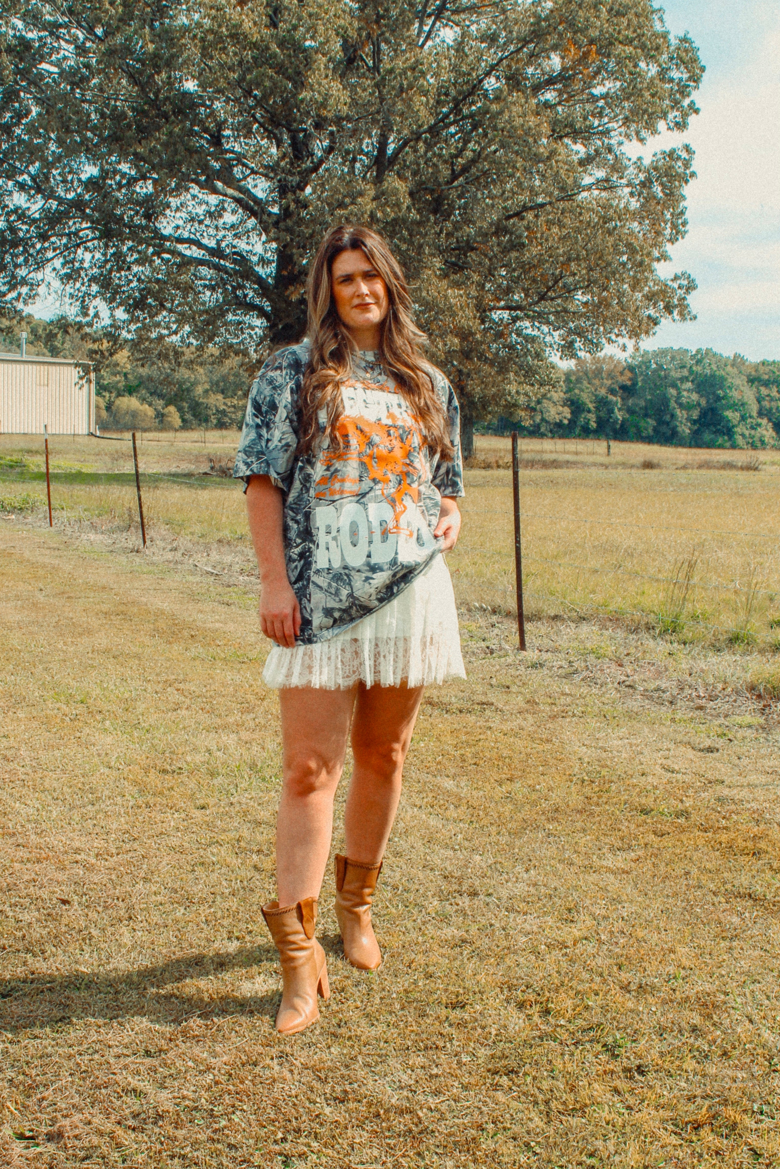 Underground Original Design: Camo Electric Rodeo, Western Boxy Cotton T-Shirt