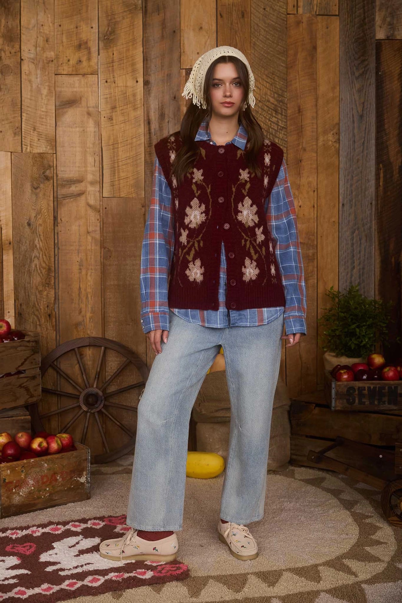 Floral Button Up Knit Sweater Vest