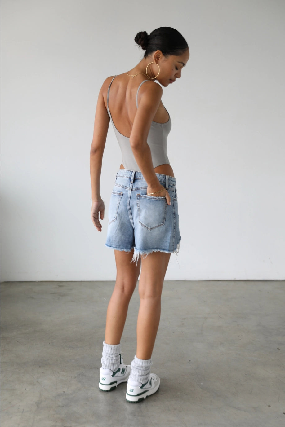 Mid Wash Distressed Denim Shorts