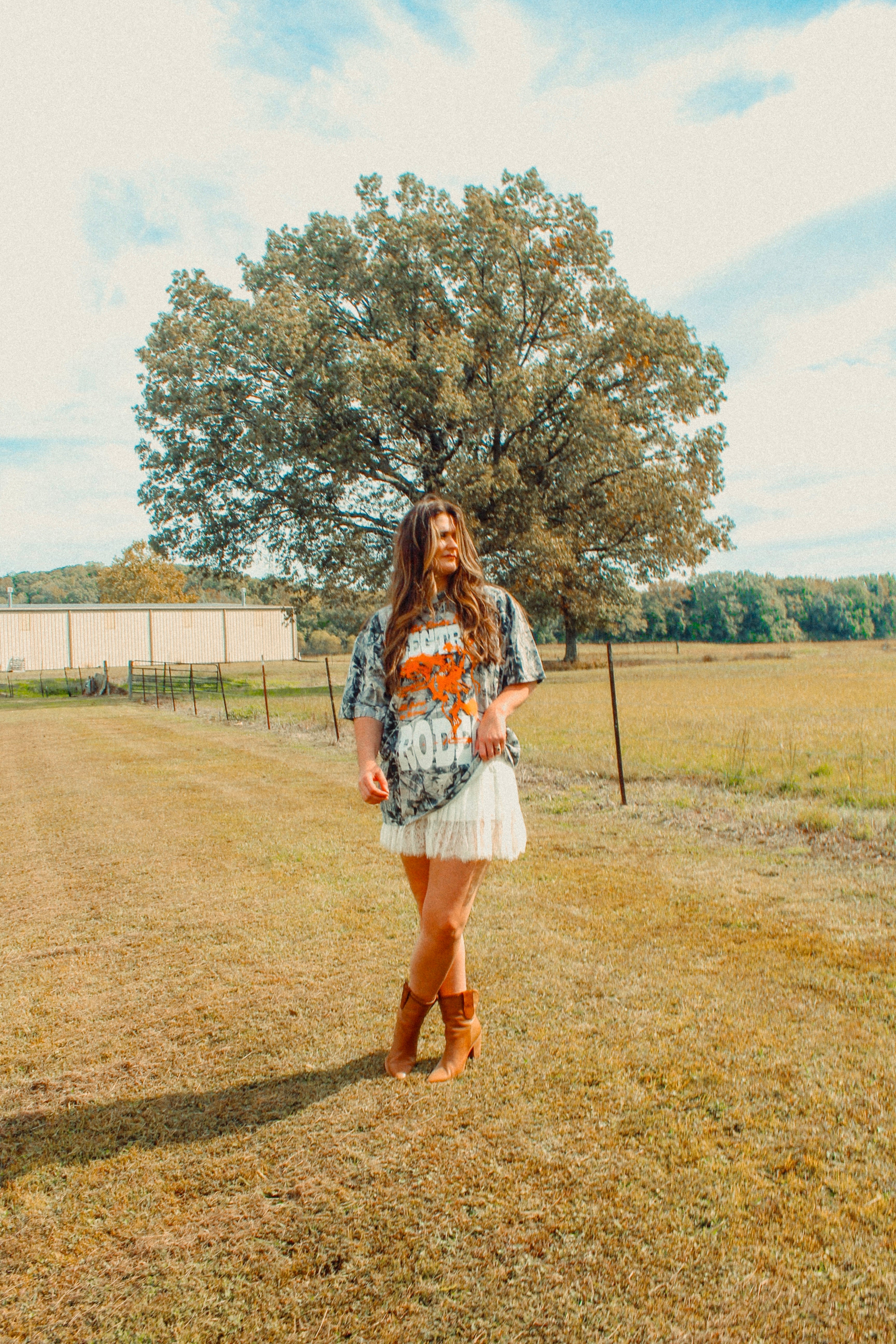 Underground Original Design: Camo Electric Rodeo, Western Boxy Cotton T-Shirt