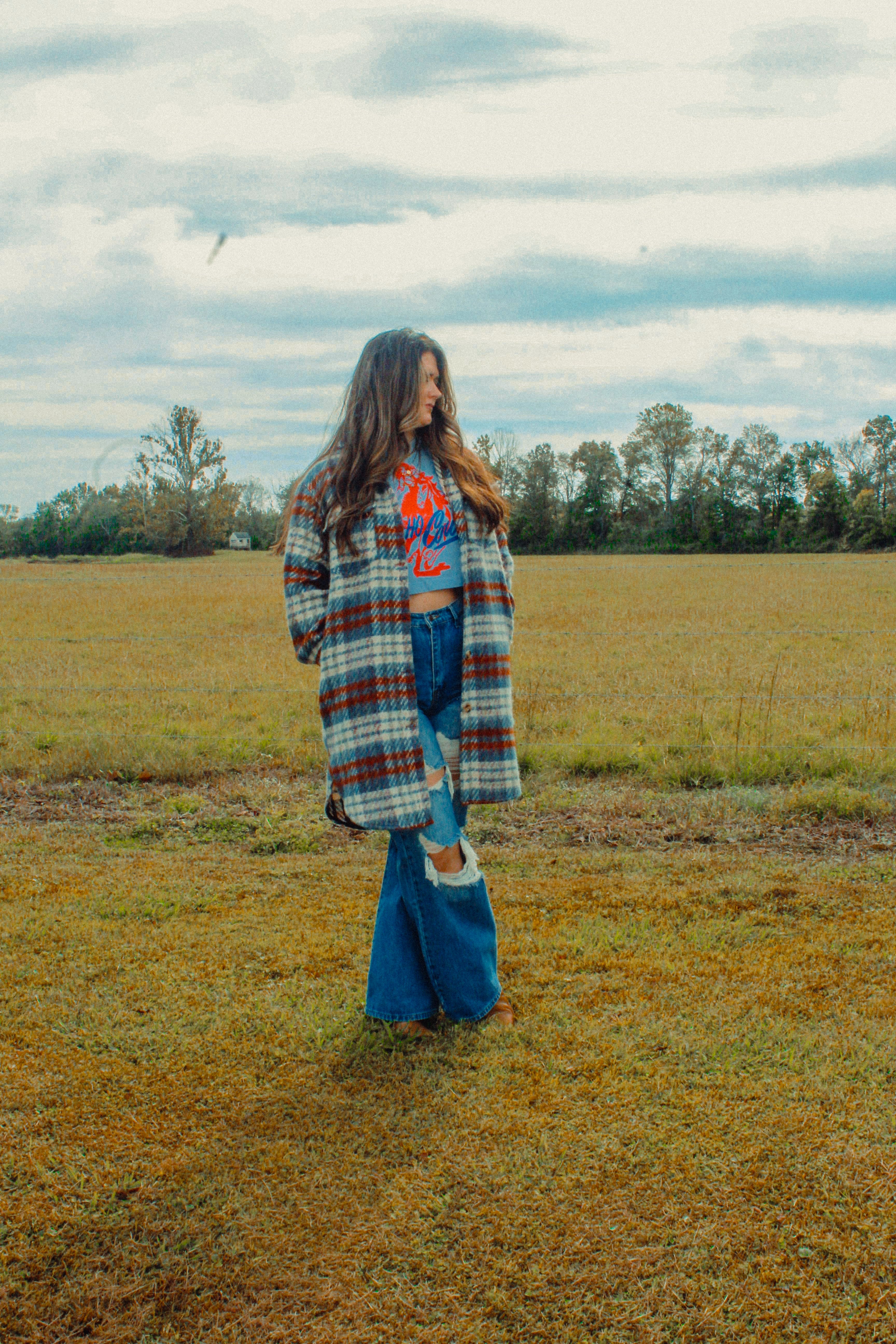Teal Plaid Long Shirt Jacket