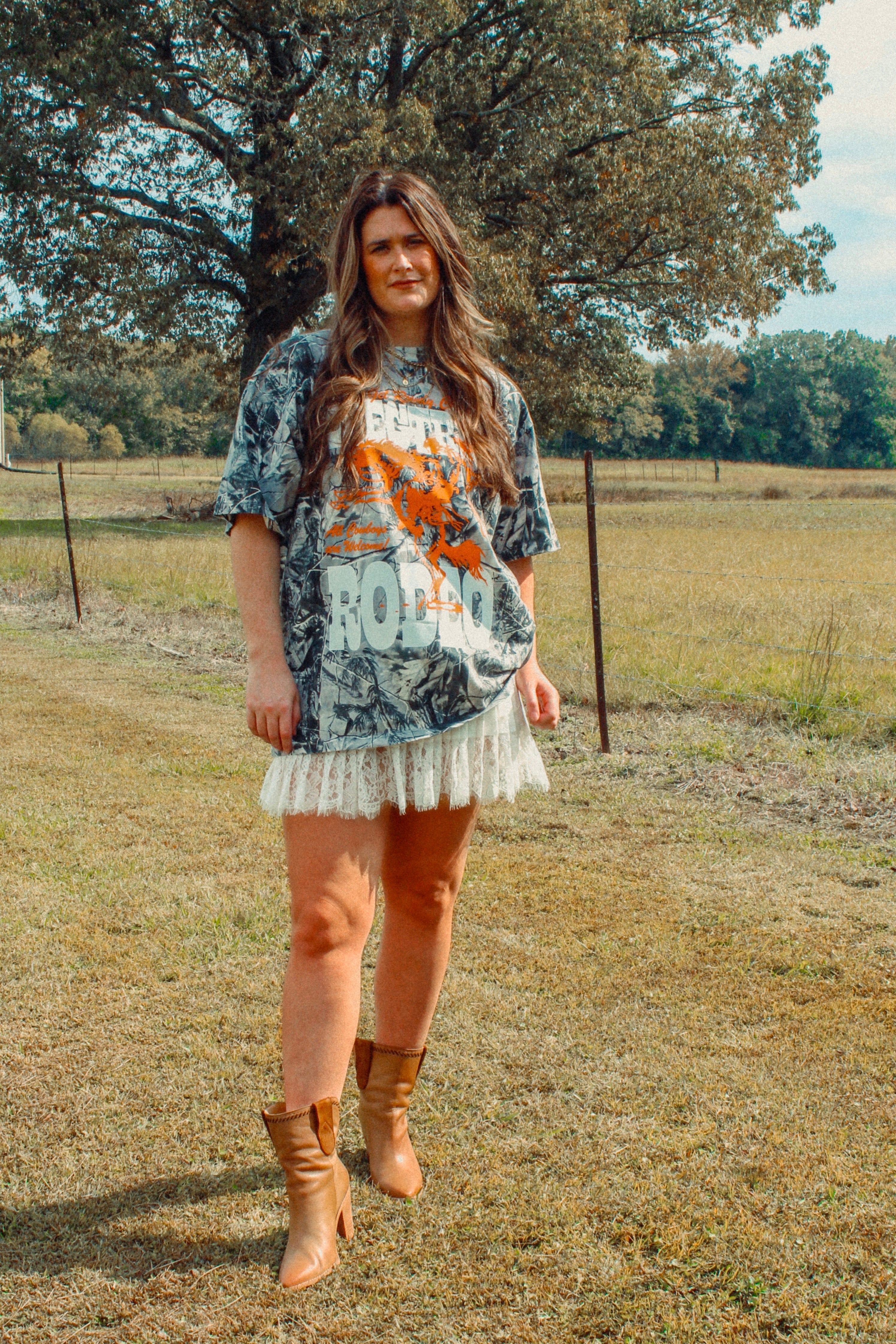 Underground Original Design: Camo Electric Rodeo, Western Boxy Cotton T-Shirt