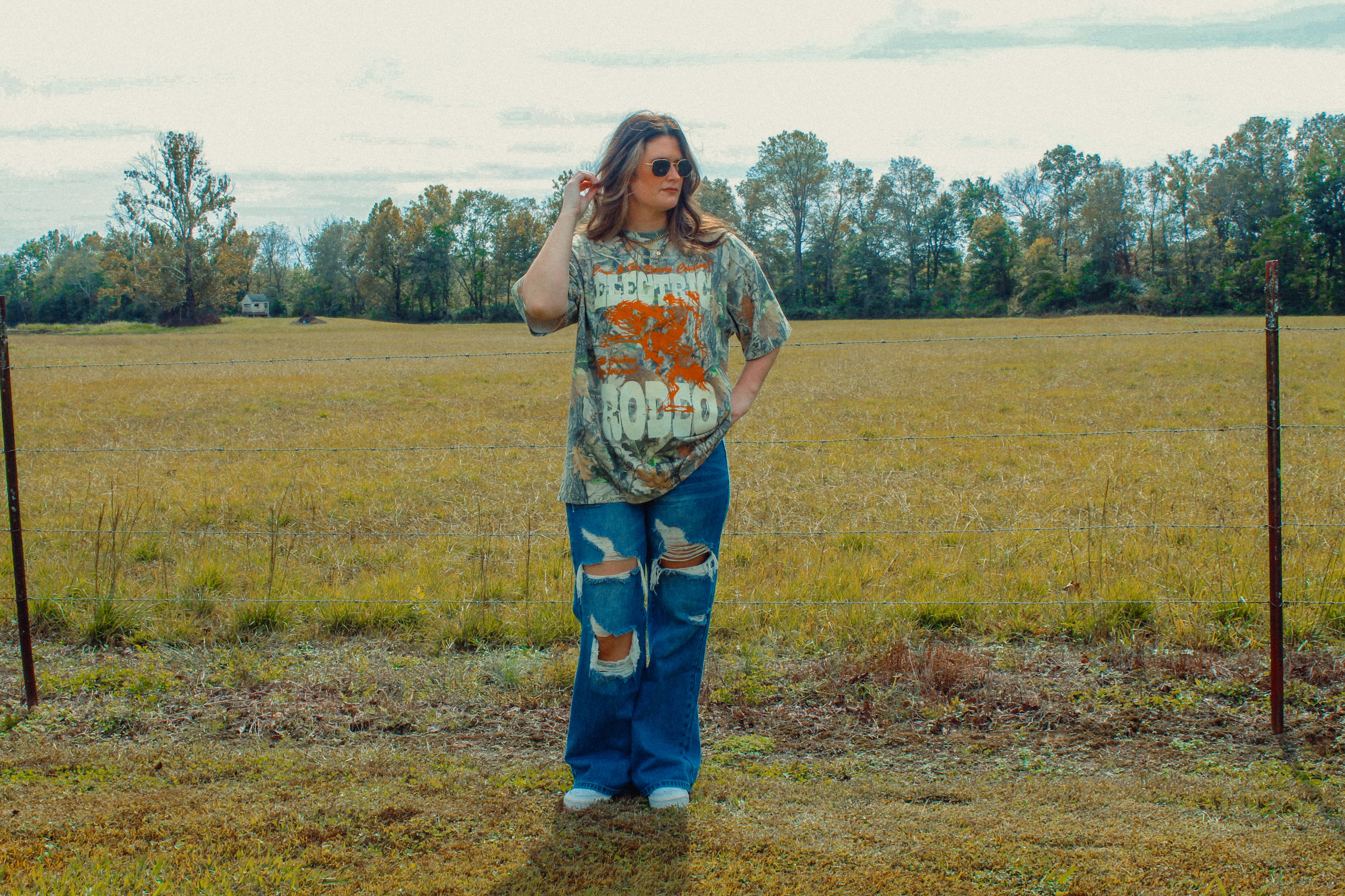 Underground Original Design: Camo Electric Rodeo, Western Boxy Cotton T-Shirt