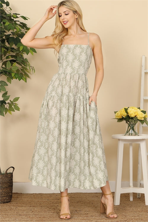 Sage Backless Ruffle Midi Dress