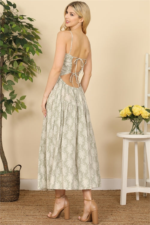 Sage Backless Ruffle Midi Dress