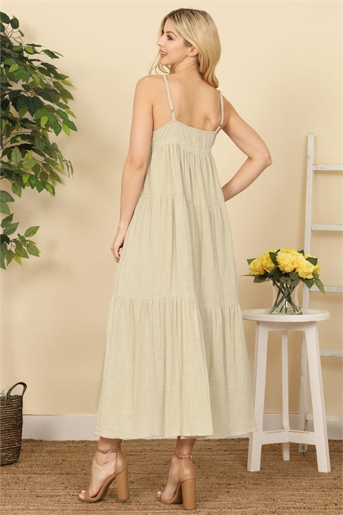 Sage A-Line Ruffle Midi Dress