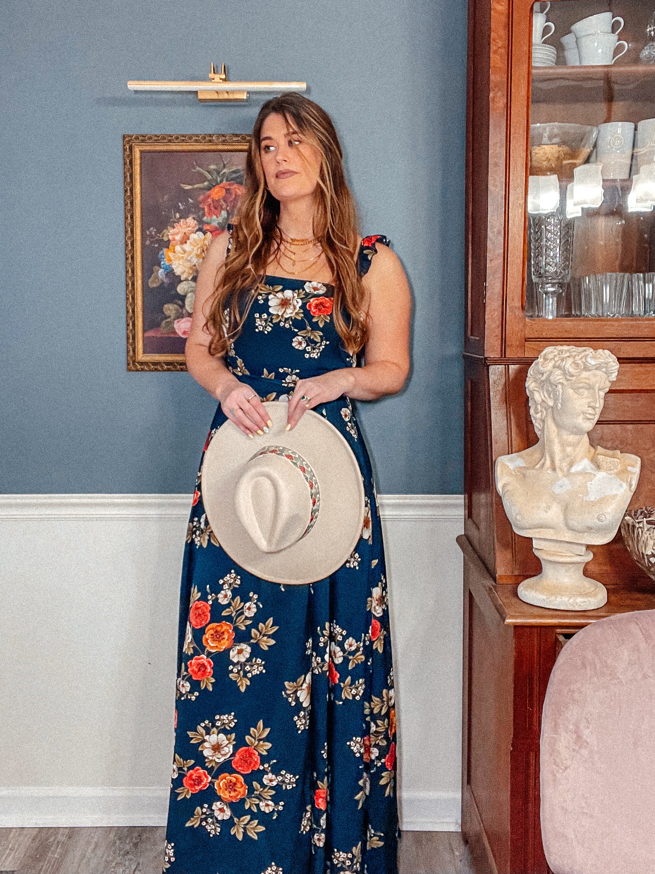 Western Floral Ruffle Trim Wrap Dress