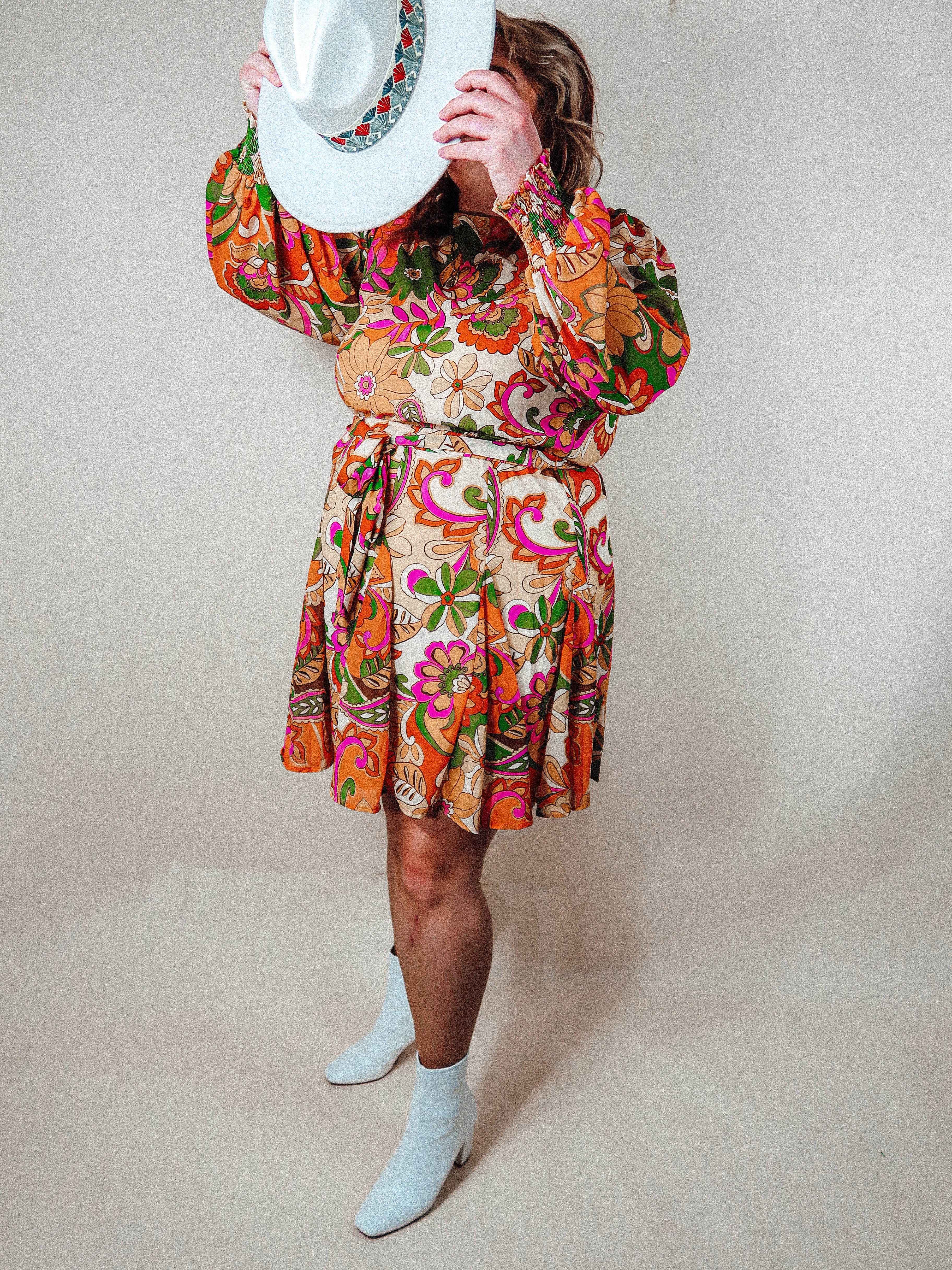 70's Floral Long Sleeve Dress | Curvy