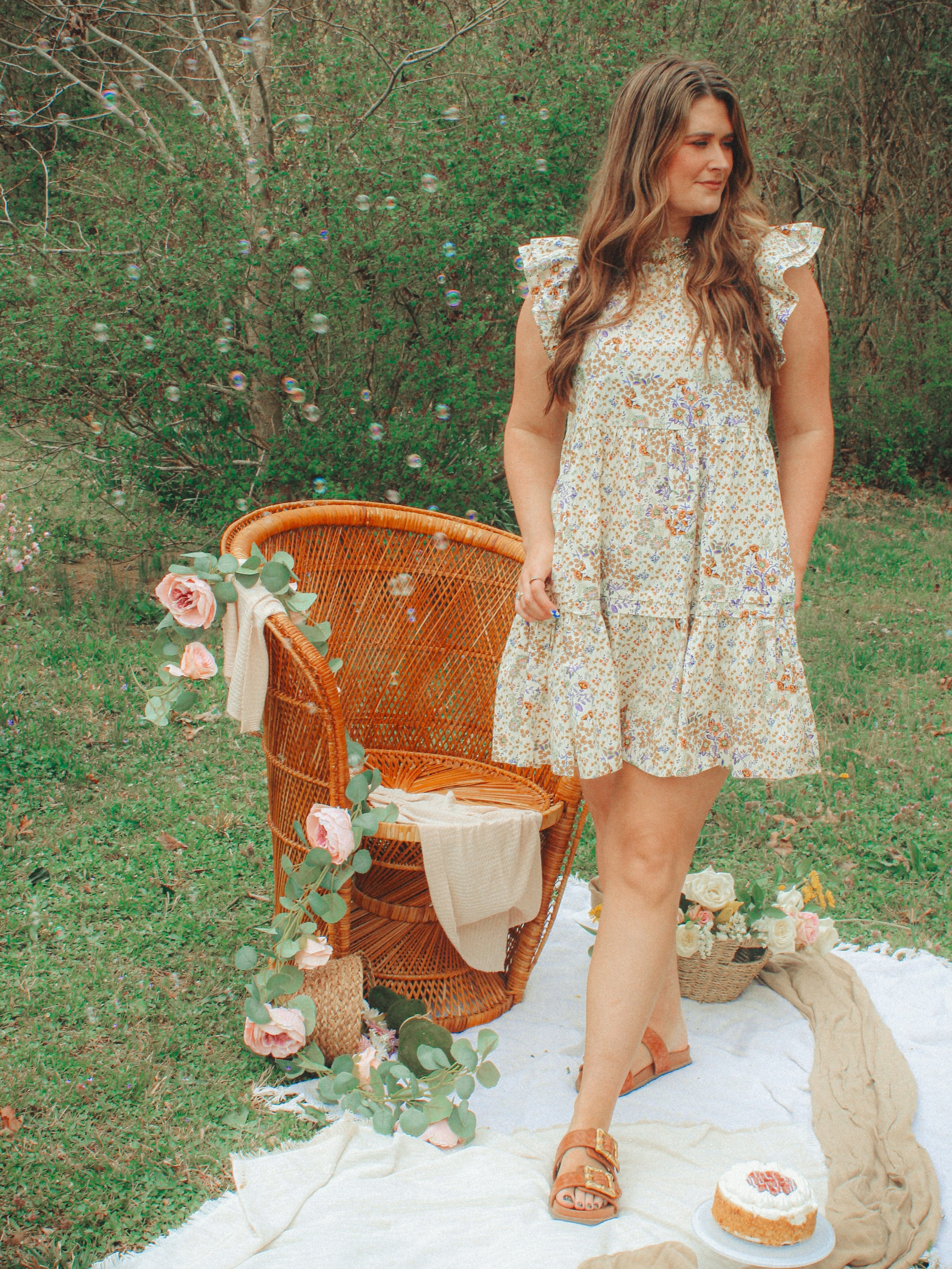 Patchwork Floral Ruffle Dress
