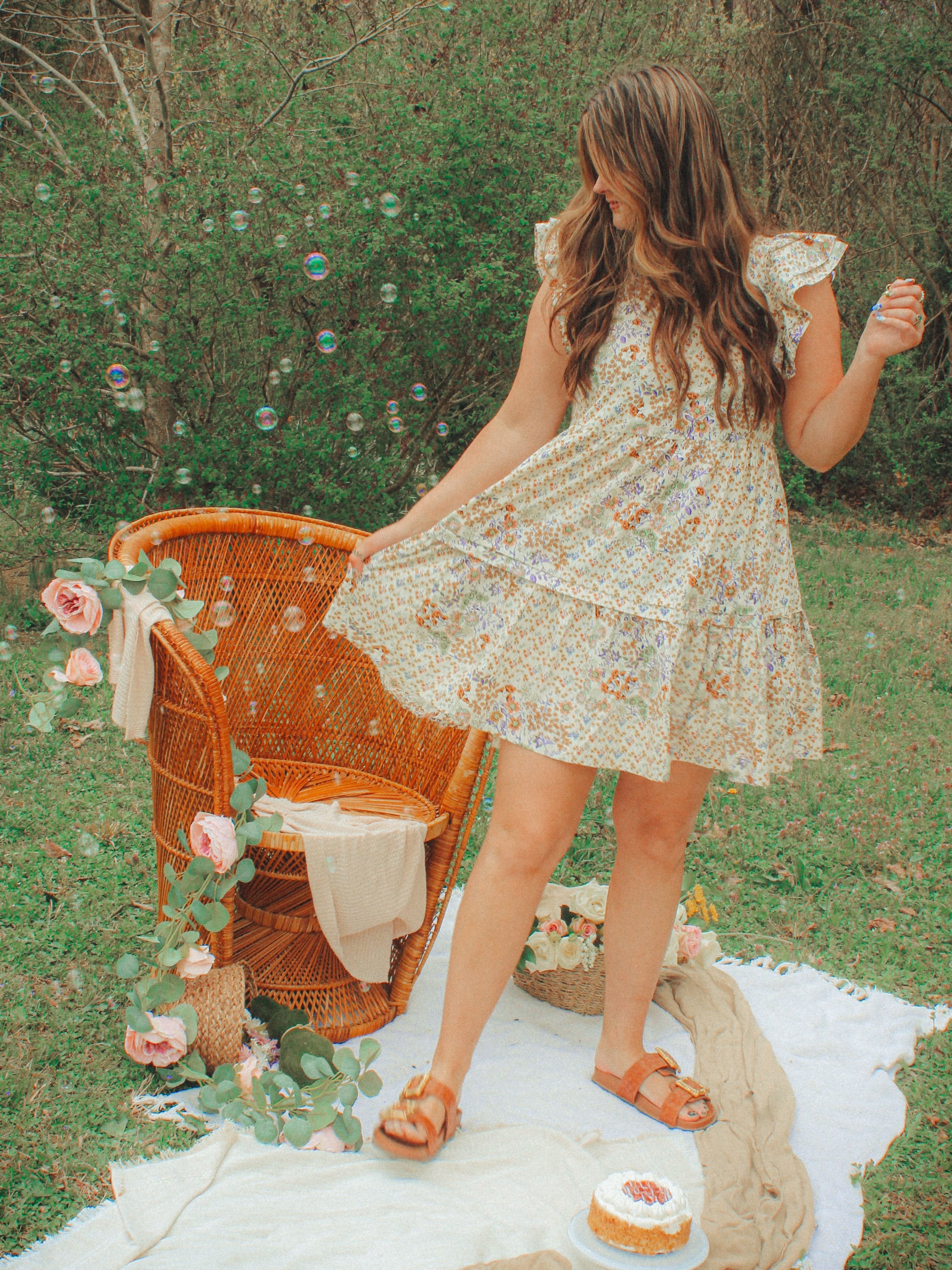 Patchwork Floral Ruffle Dress
