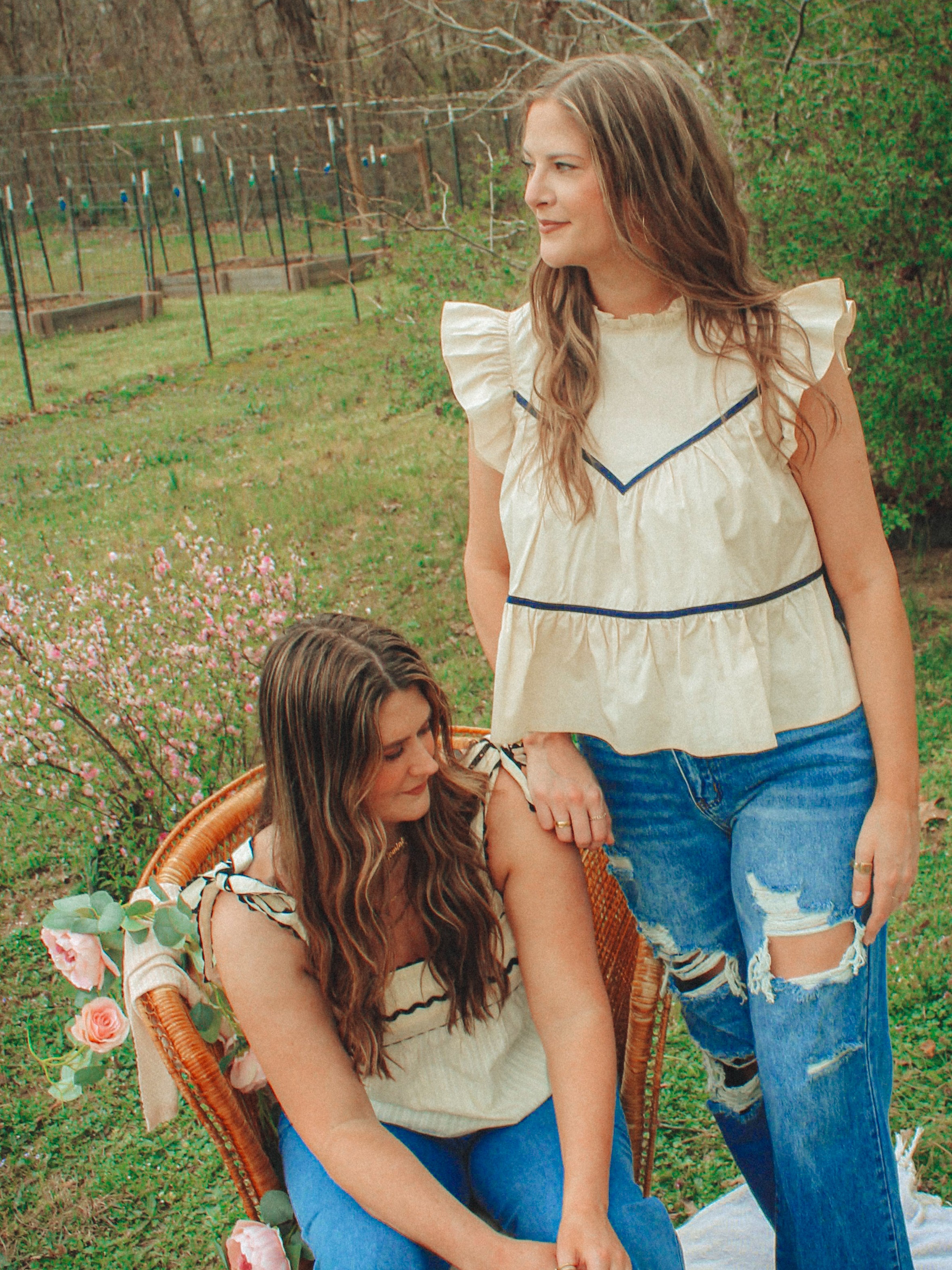 Ruffled High Neck Contrast Side Tie Detail Top