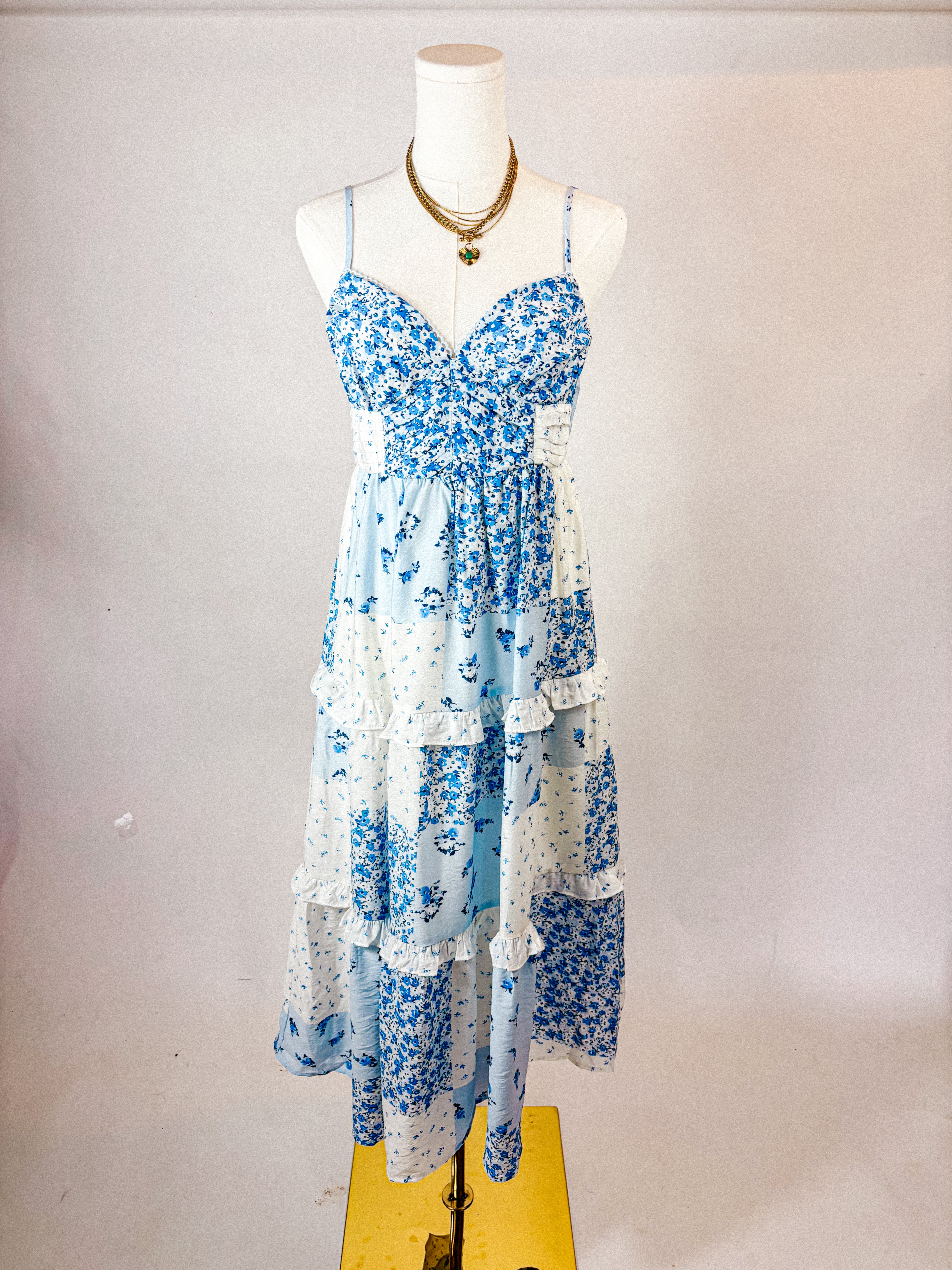 Blue Patchwork Floral Maxi Dress – the Clandestine Underground