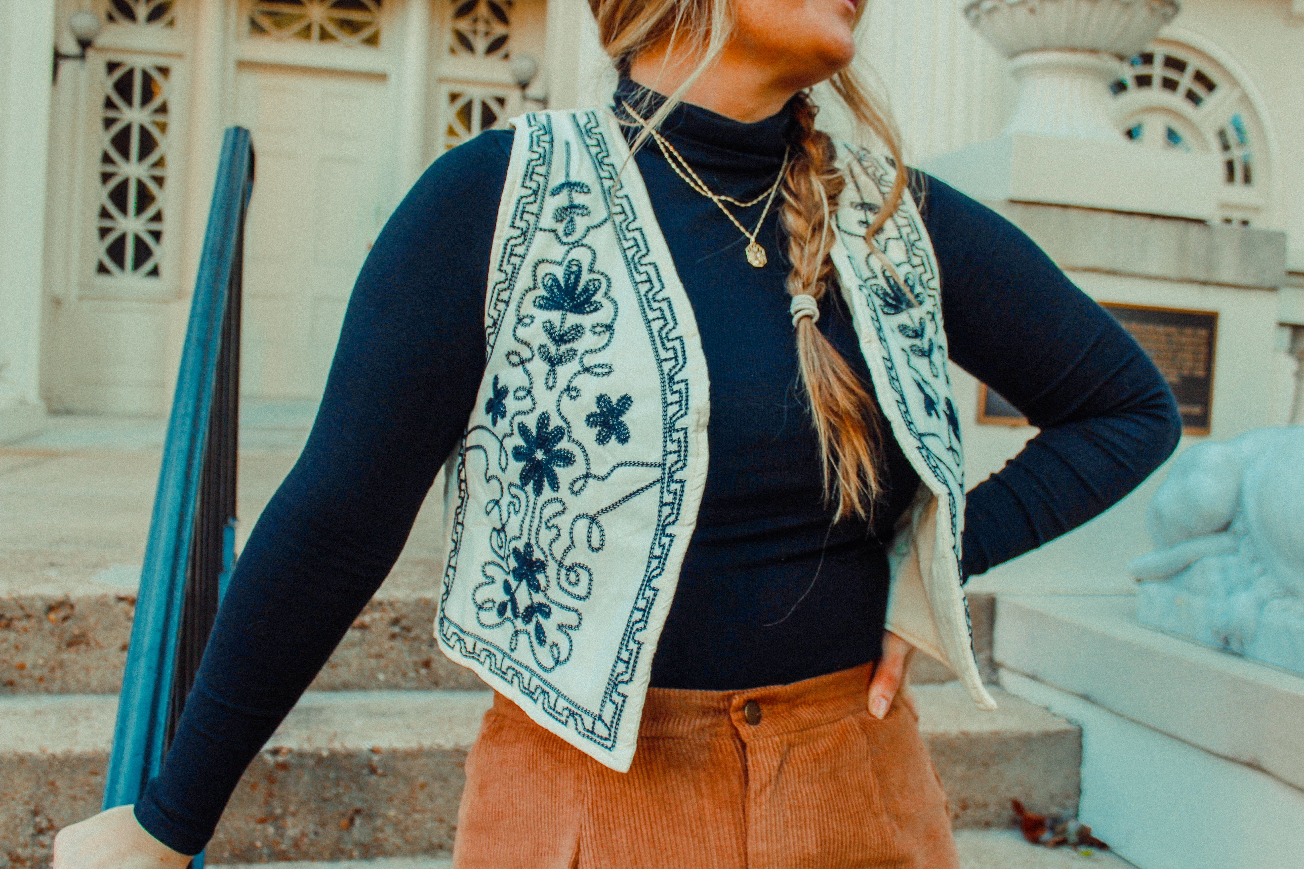 Floral Embroidered 70's Vest
