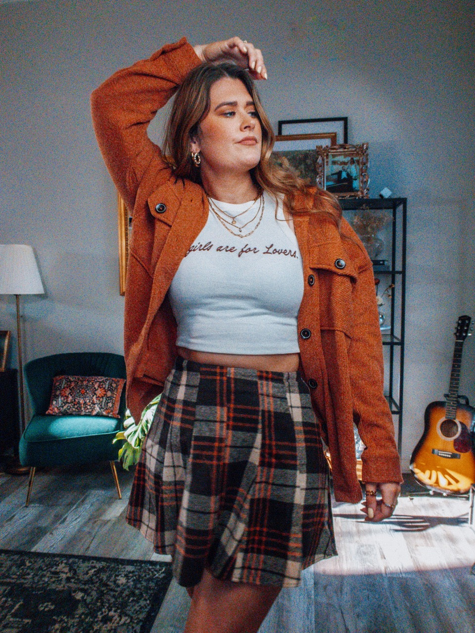 Rust Oversized Waffle Knit Shacket