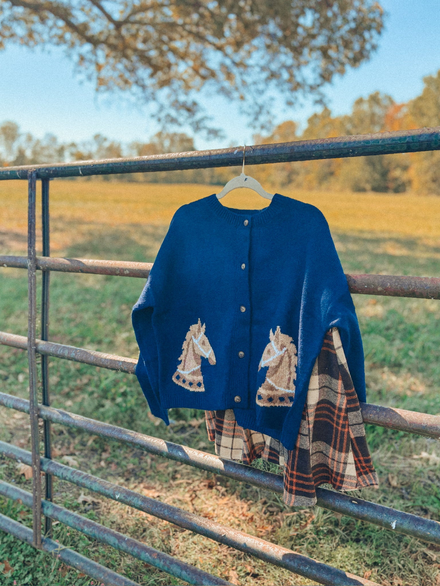 Navy Horse Button Front Cardigan