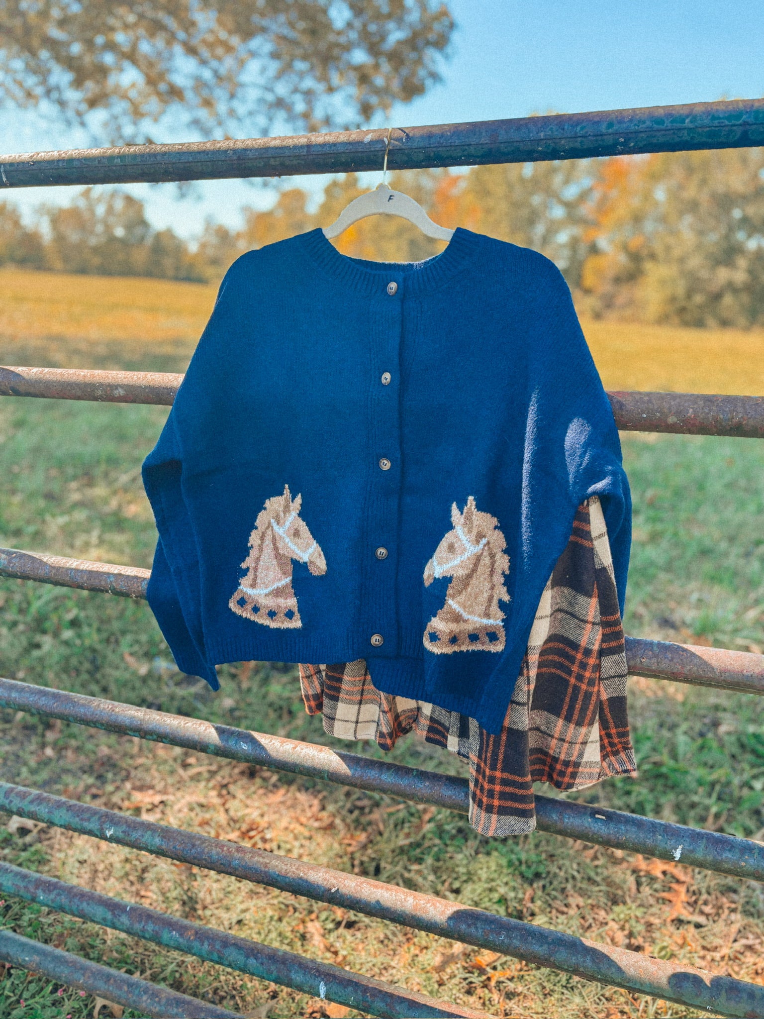 Navy Horse Button Front Cardigan