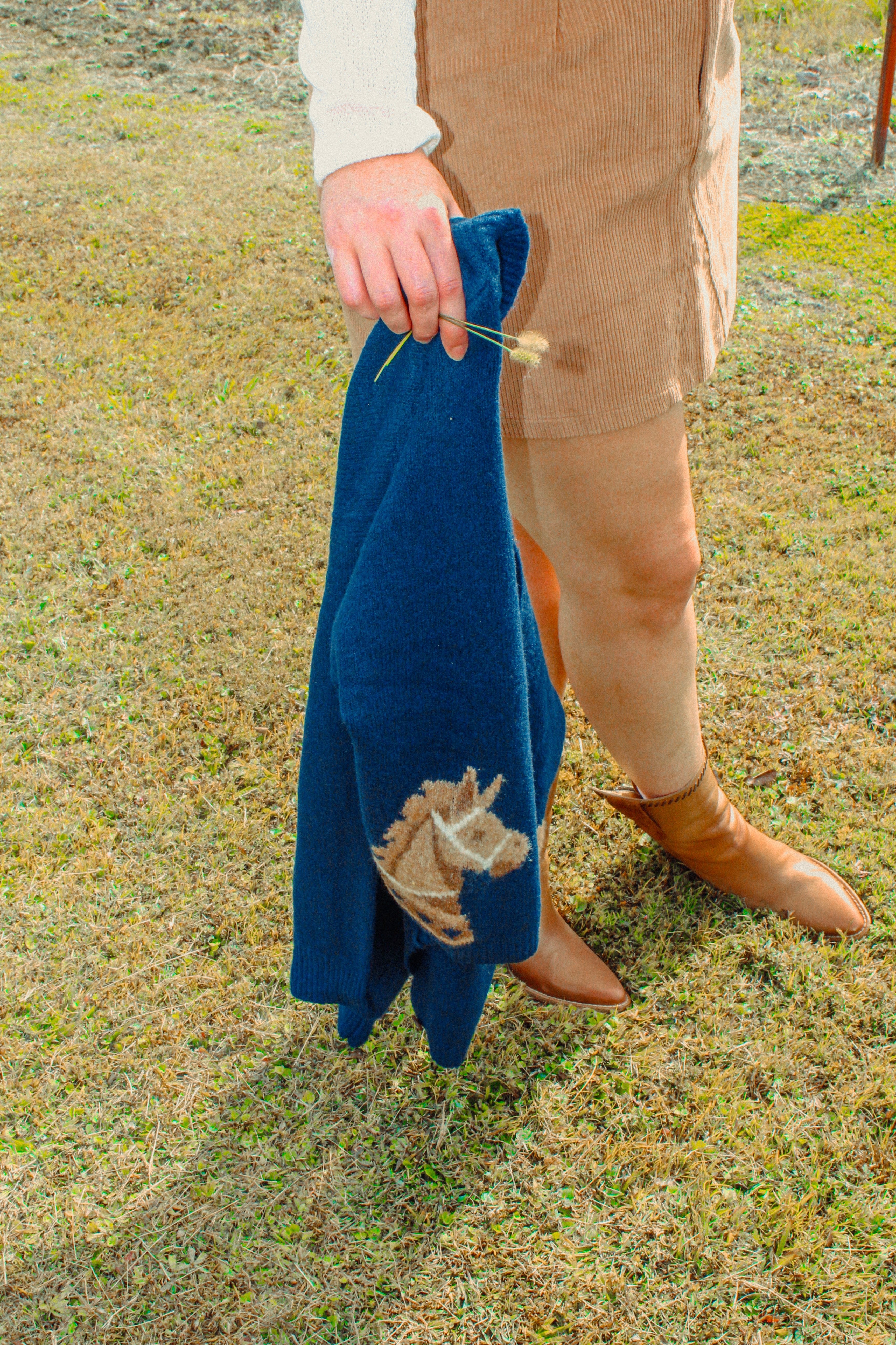 Navy Horse Button Front Cardigan