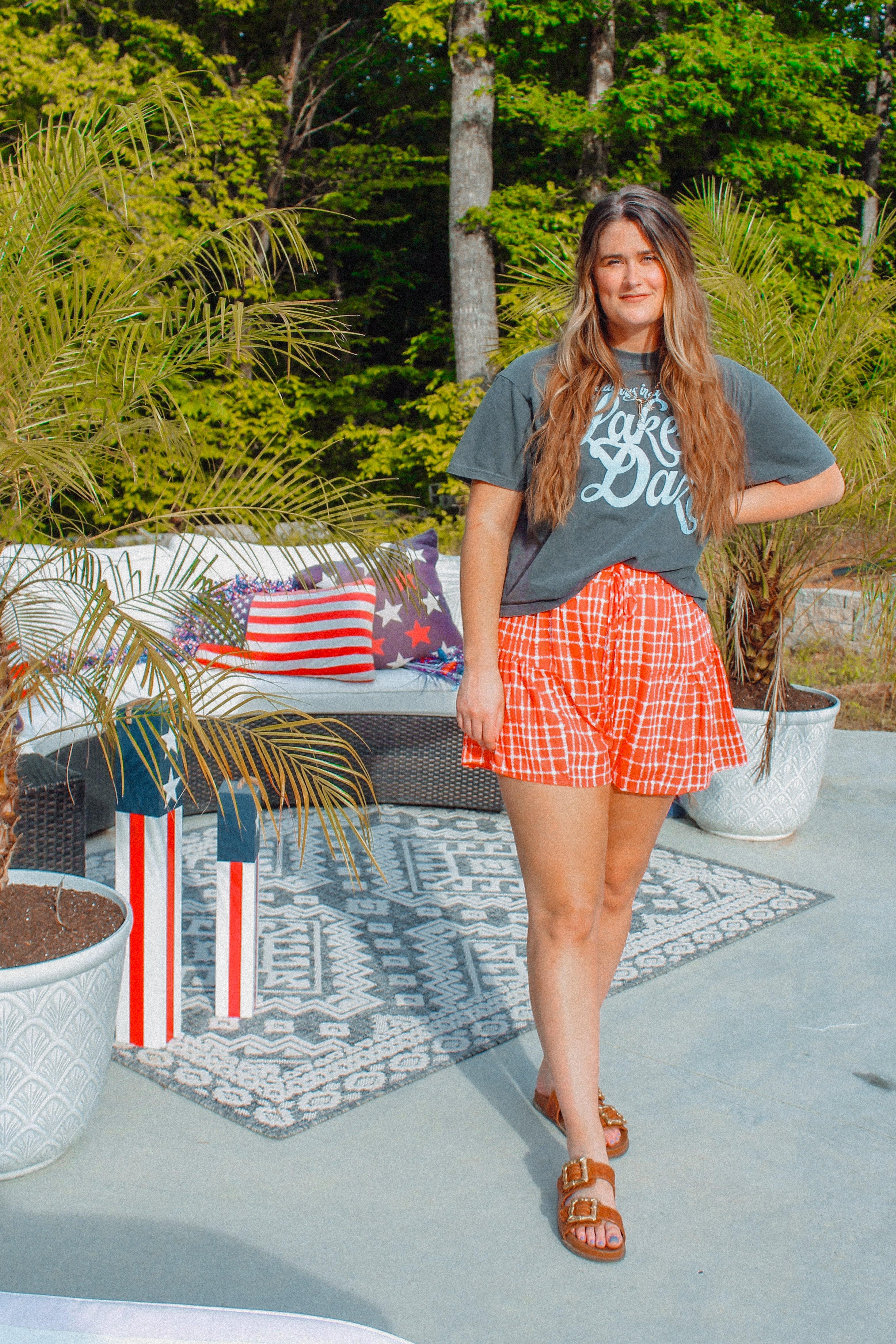 Flowy Red & White Check Shorts