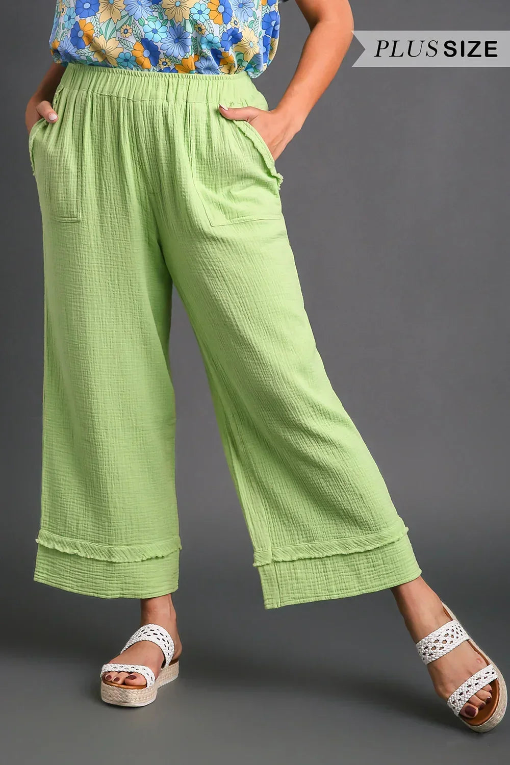 Cotton Gauzey Raw Hem Pants | Curvy