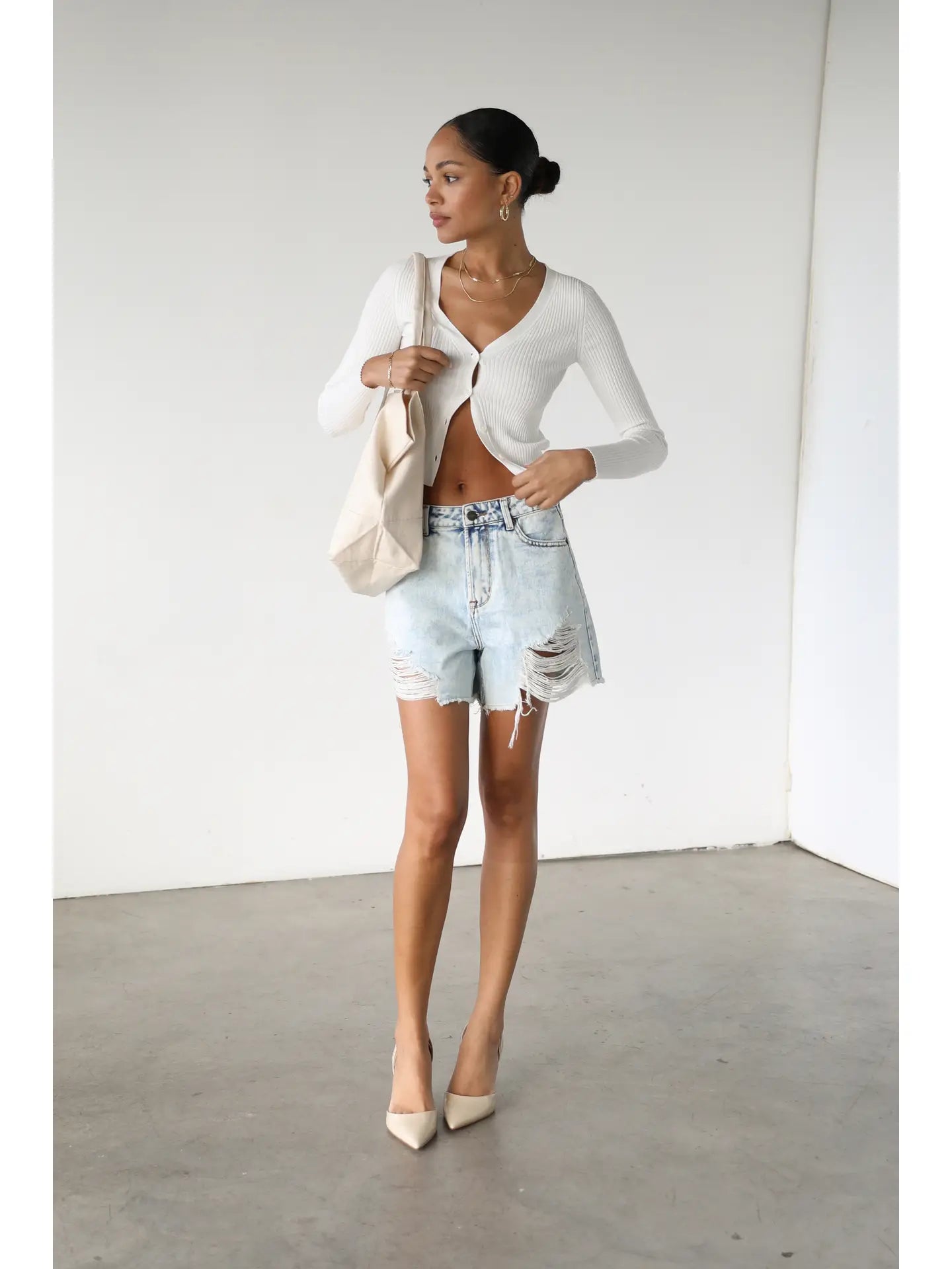 Distressed Light Wash Booty Jean Shorts XS main image 1