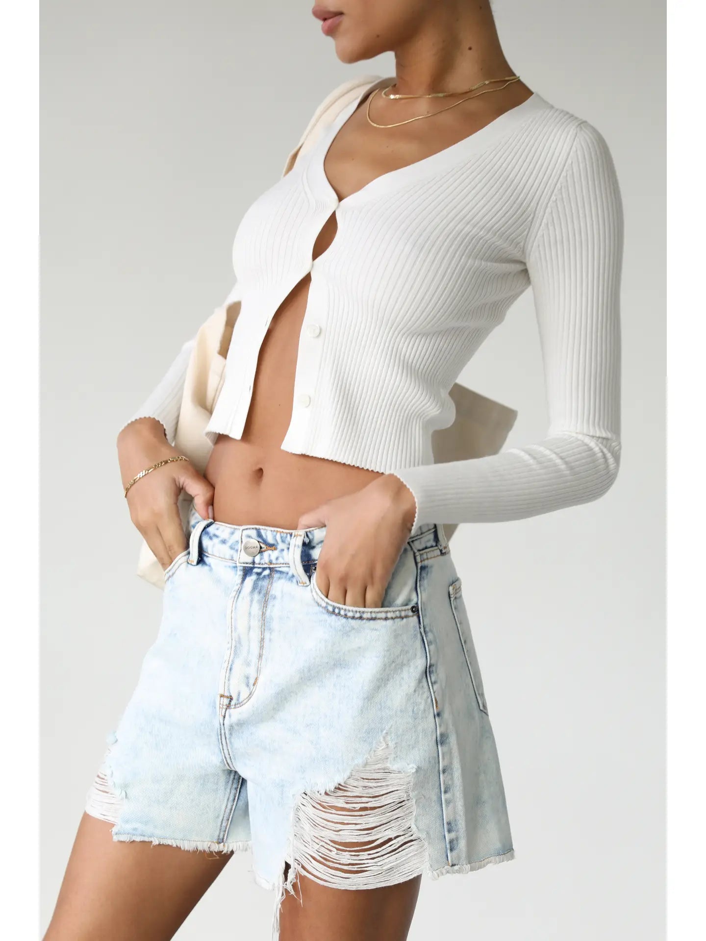 Acid Wash Distressed Denim Shorts