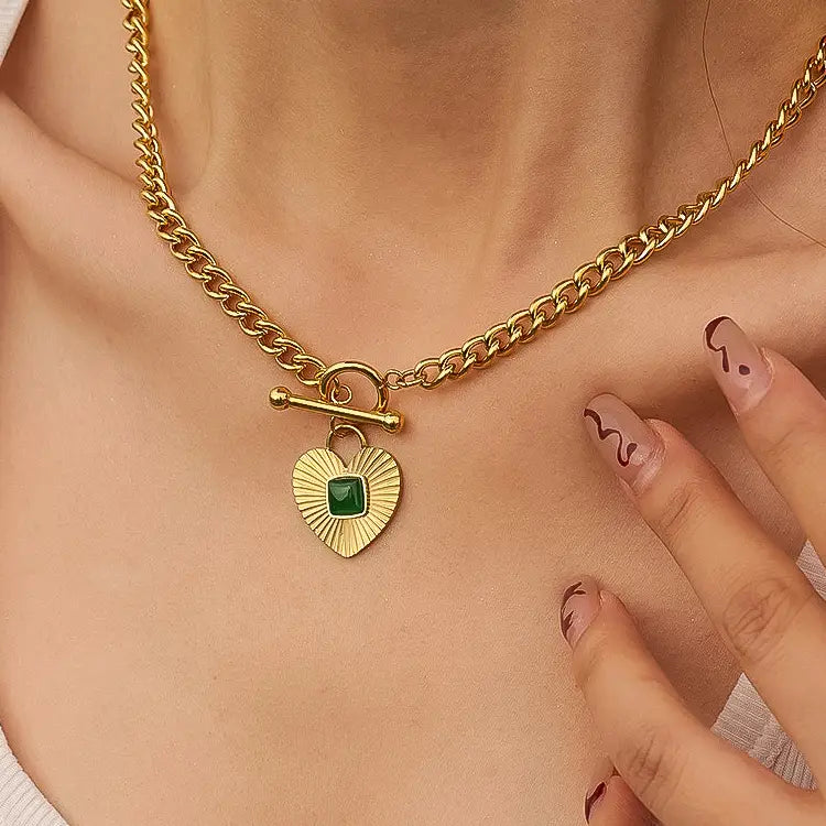 Apres Green Heart Chunky Necklace