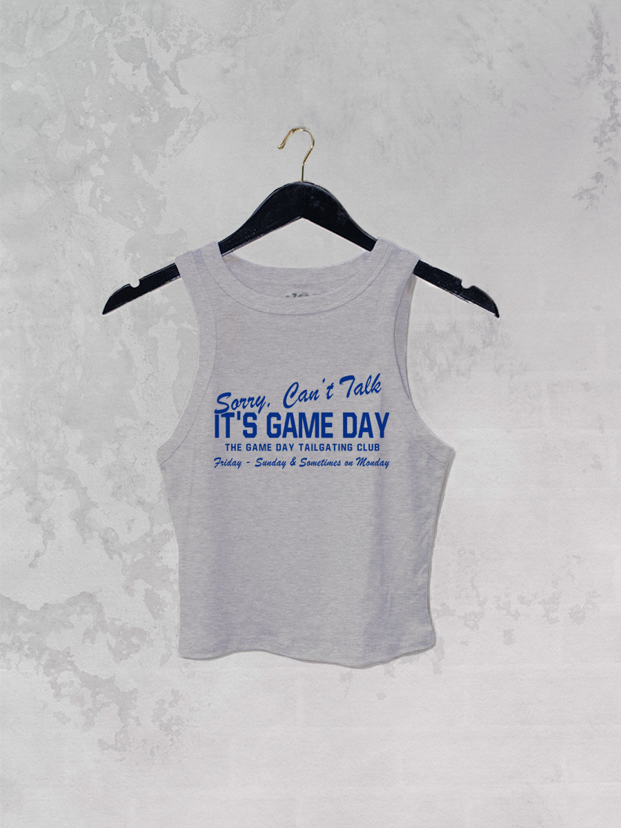 Underground Original Design: Can't Talk It's Game Day(Blue), Micro-Ribbed Cropped Tank