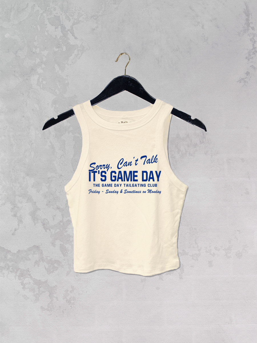 Underground Original Design: Can't Talk It's Game Day(Blue), Micro-Ribbed Cropped Tank
