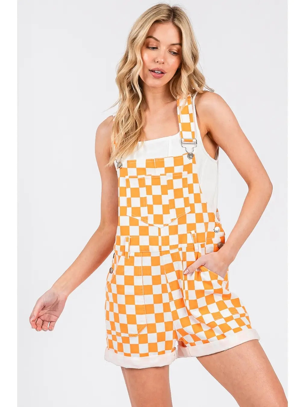 Game Day Orange Checkerboard Overalls