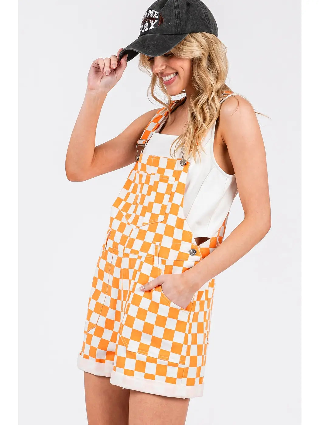 Game Day Orange Checkerboard Overalls