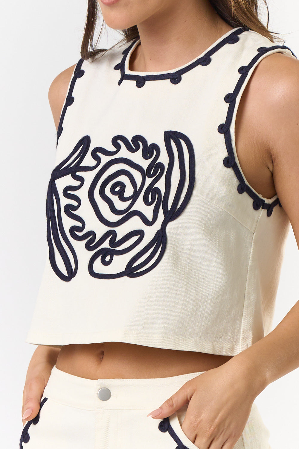 Cord Embroidered Crop Top