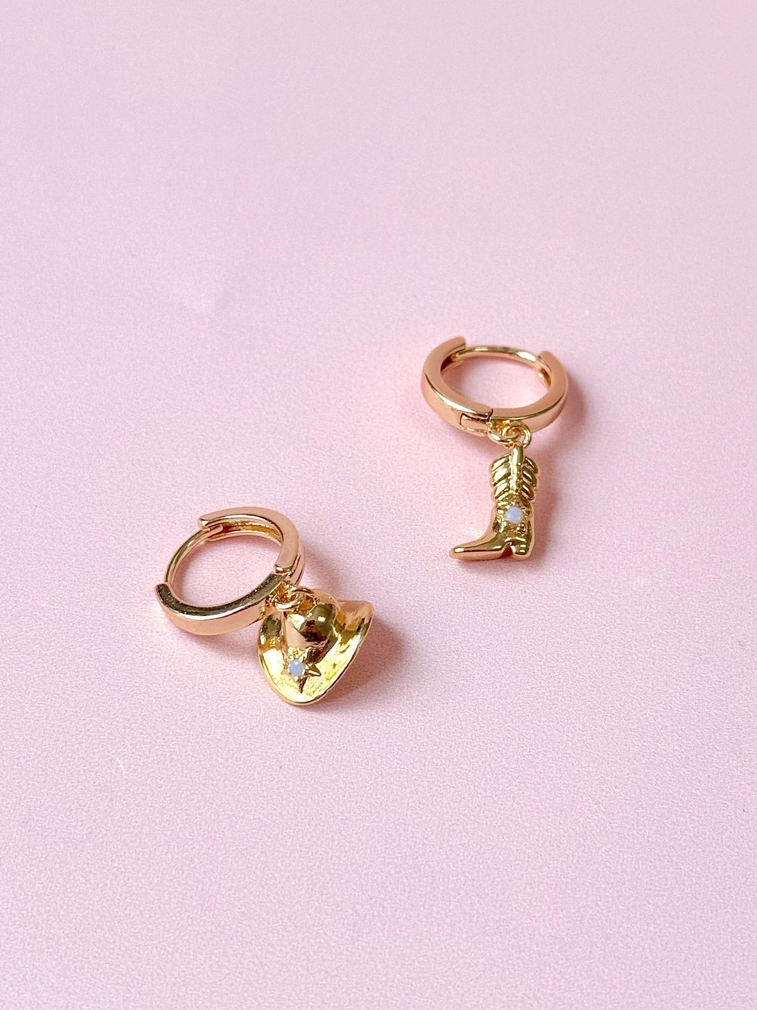 Gold Plated Mini Cowgirl Boot + Hat Huggie Hoops