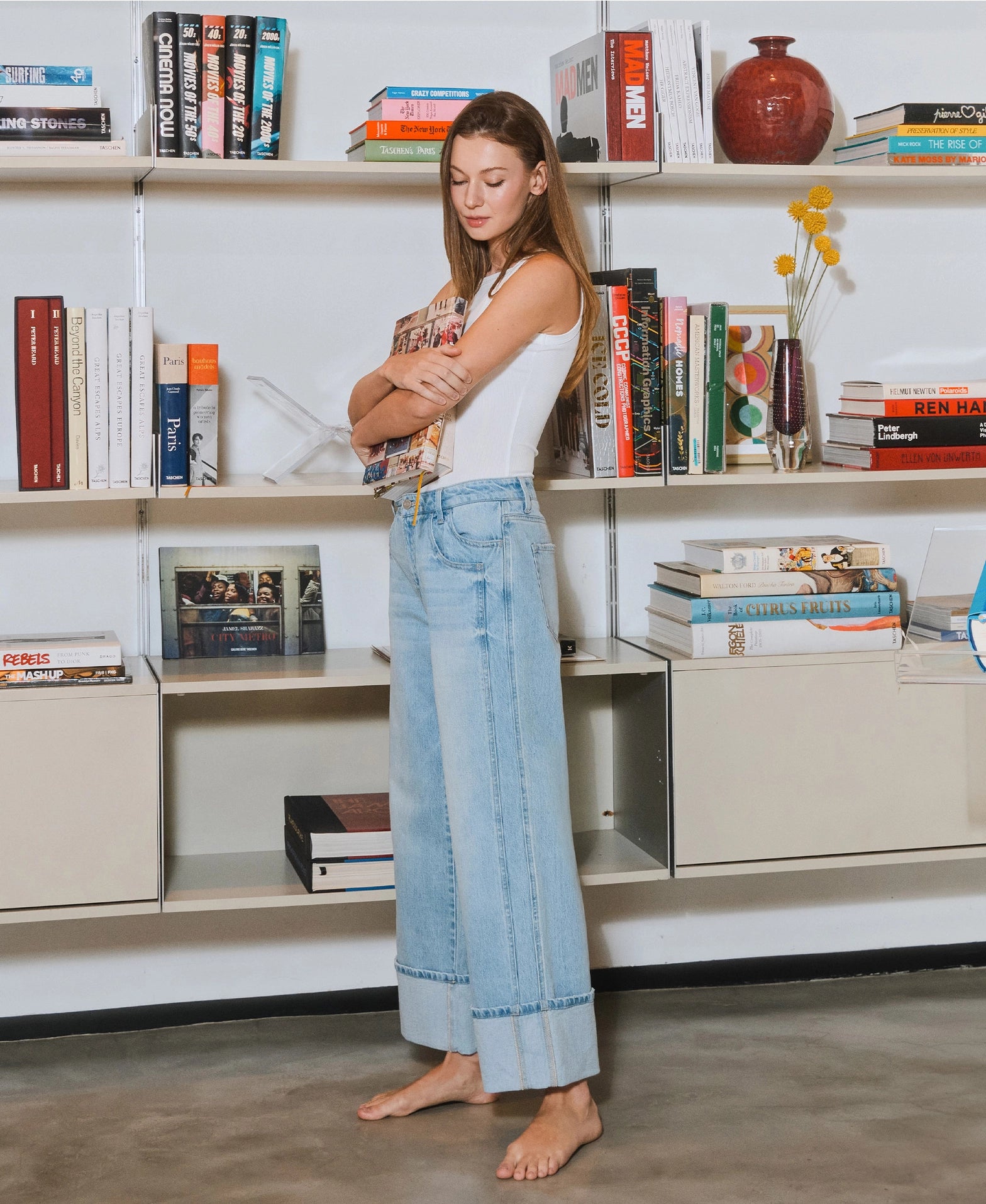 Cuffed High Rise Baggy Jeans