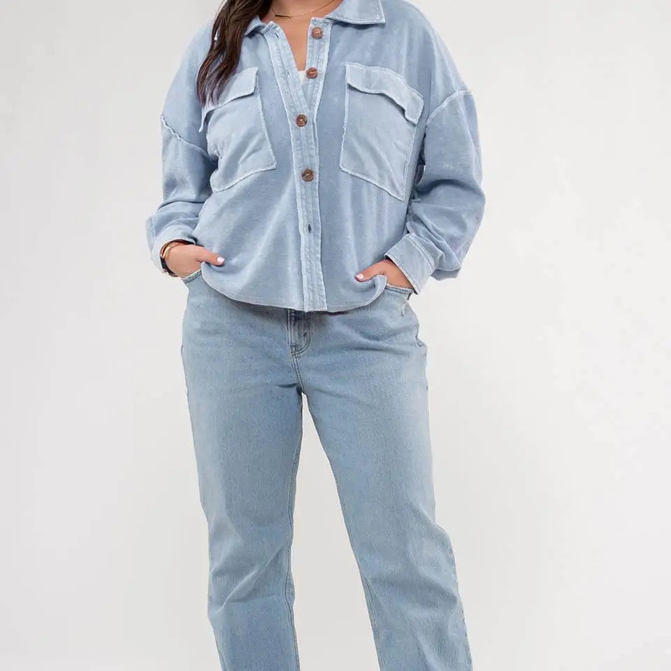 Vintage Washed Patchwork Shacket | Curvy