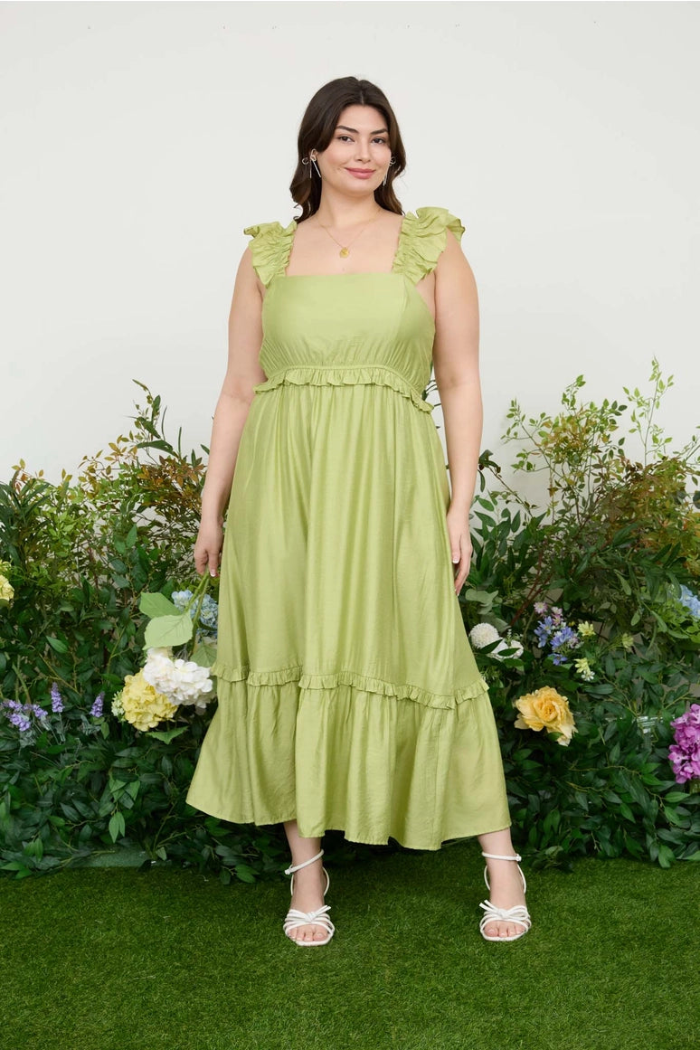 Ruffle Detail Empire Waist Midi Dress