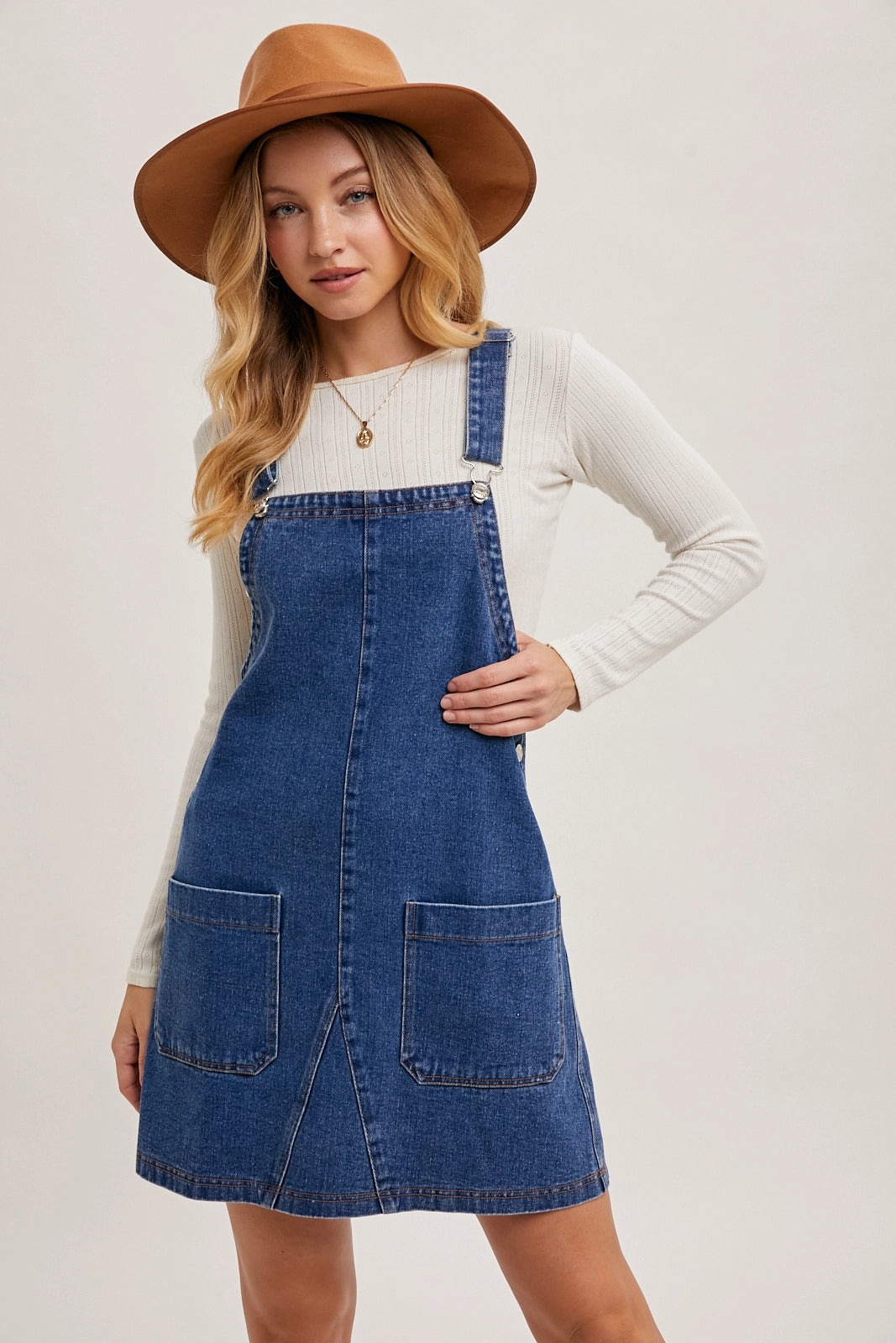 Denim Overall Mini Dress with Pockets