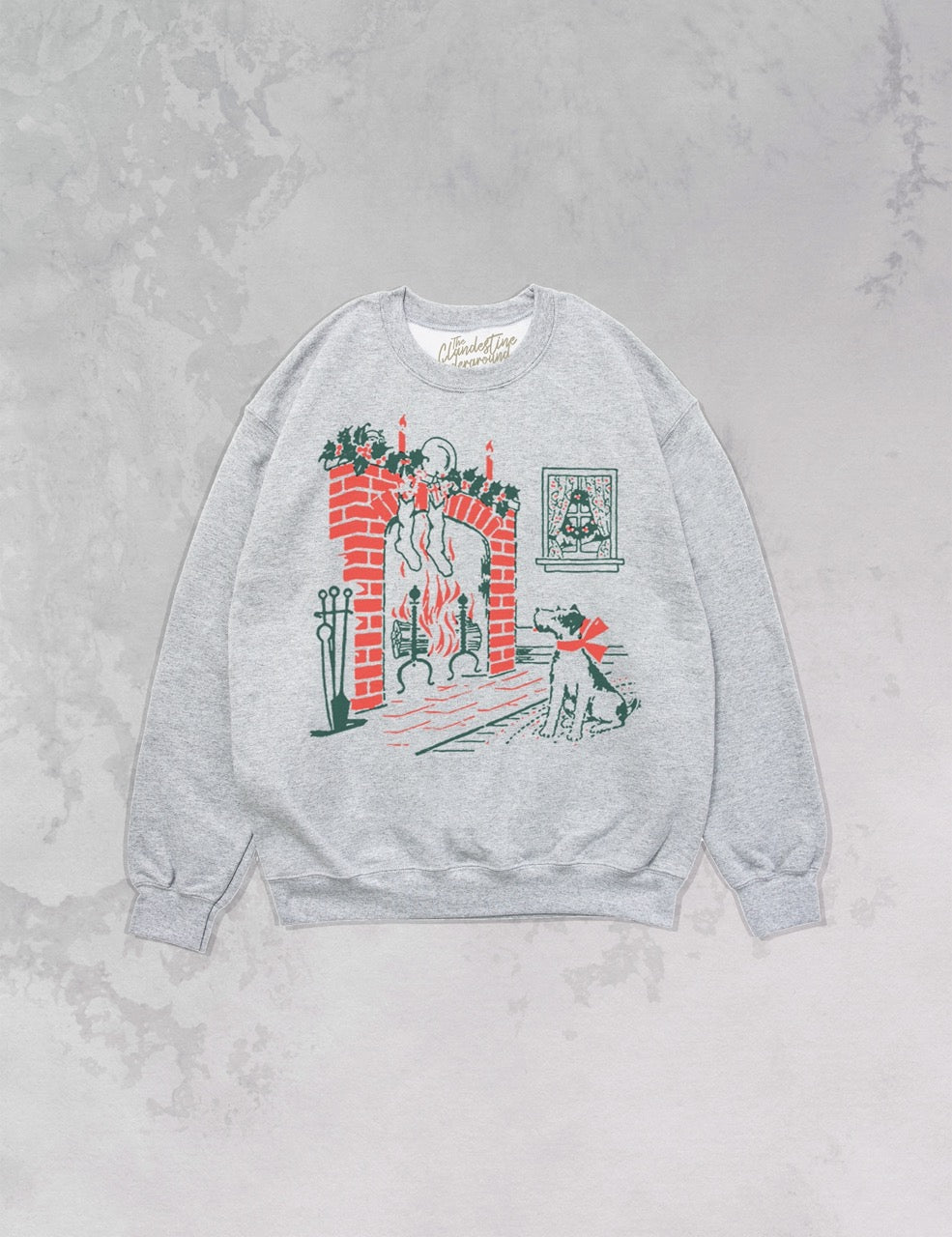 Underground Original Design: Dog at Fireplace Oversized 90's Christmas Sweatshirt