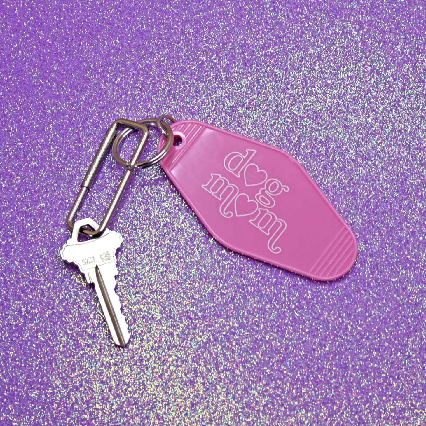 Dog Mom, Pink Motel Keychain