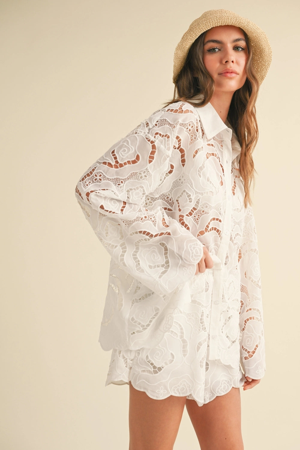 Floral Eyelet Pattern Shorts