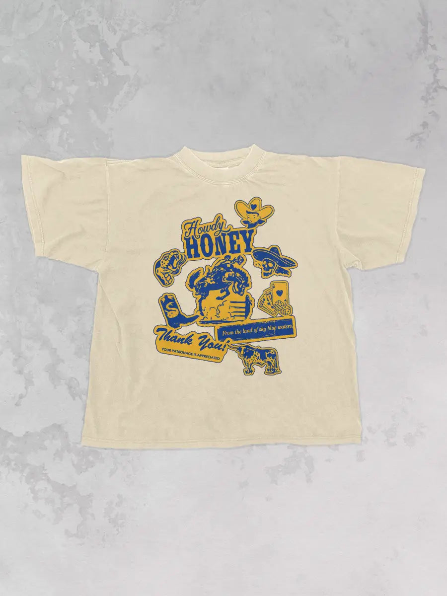 Underground Original Design: Howdy Honey, Western Collage Boxy Cotton TShirt