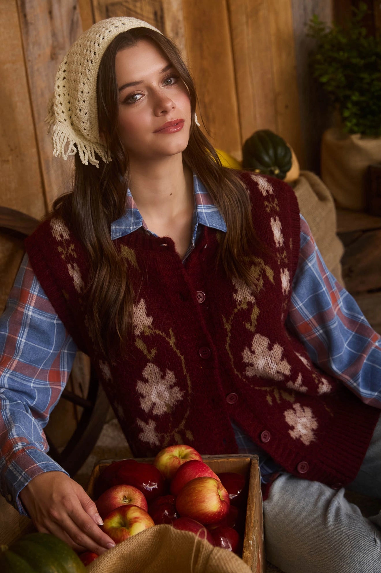 Floral Button Up Knit Sweater Vest