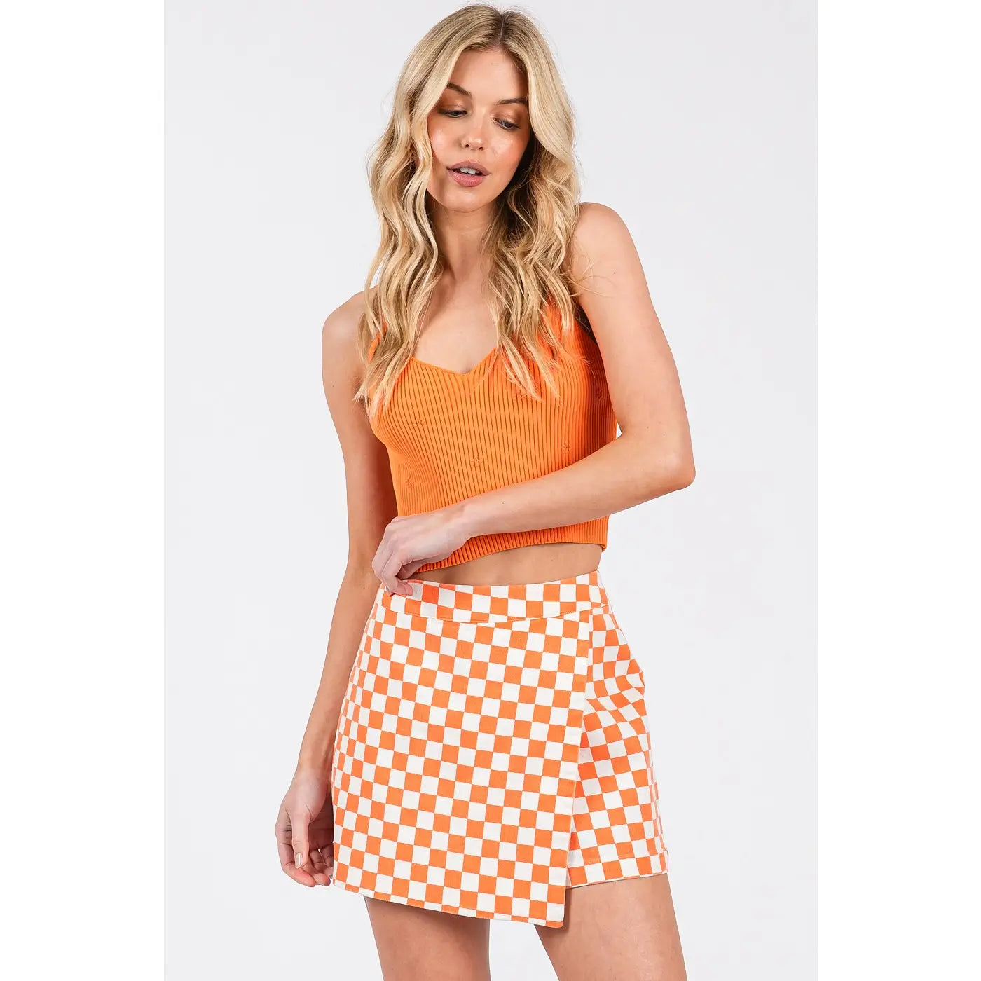 Game Day Orange Checkerboard Wrap Skirt Medium