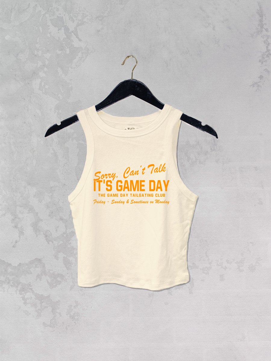 Underground Original Design: Can't Talk It's Game Day(Orange), Micro-Ribbed Cropped Tank