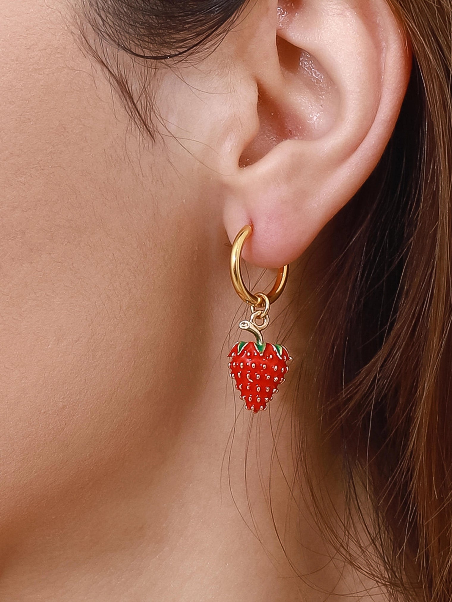 Strawberry Gold Plated Huggie Hoops