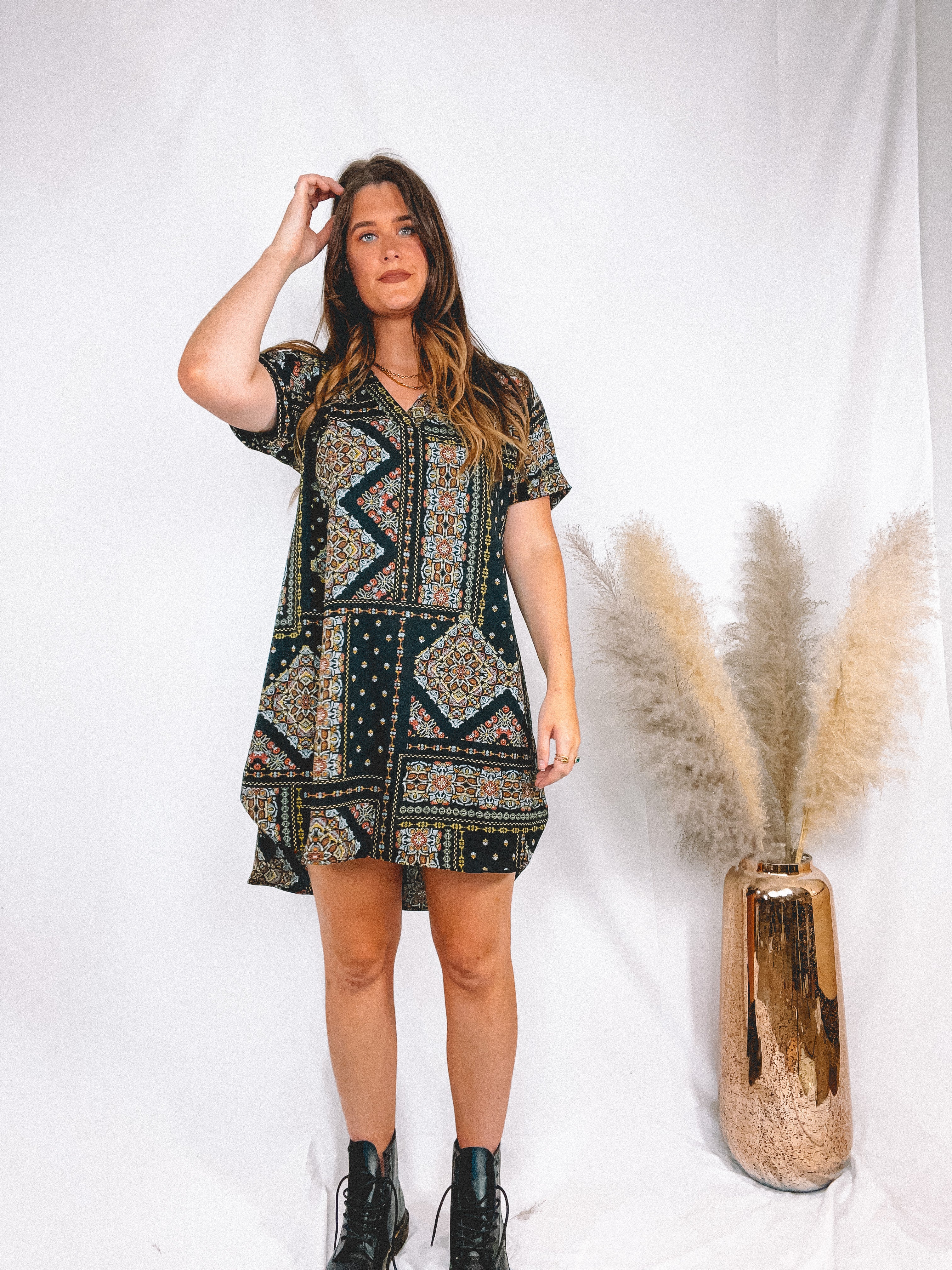 Bandana Print Short Sleeve Dress