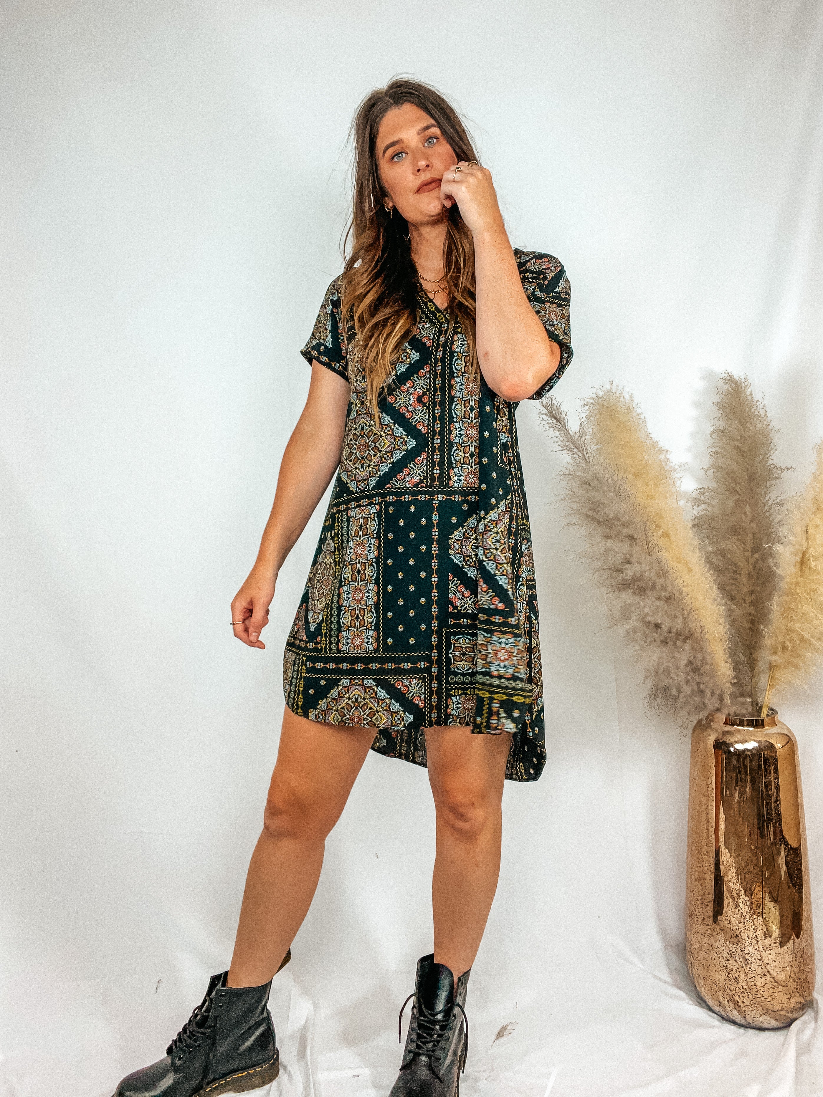 Bandana Print Short Sleeve Dress