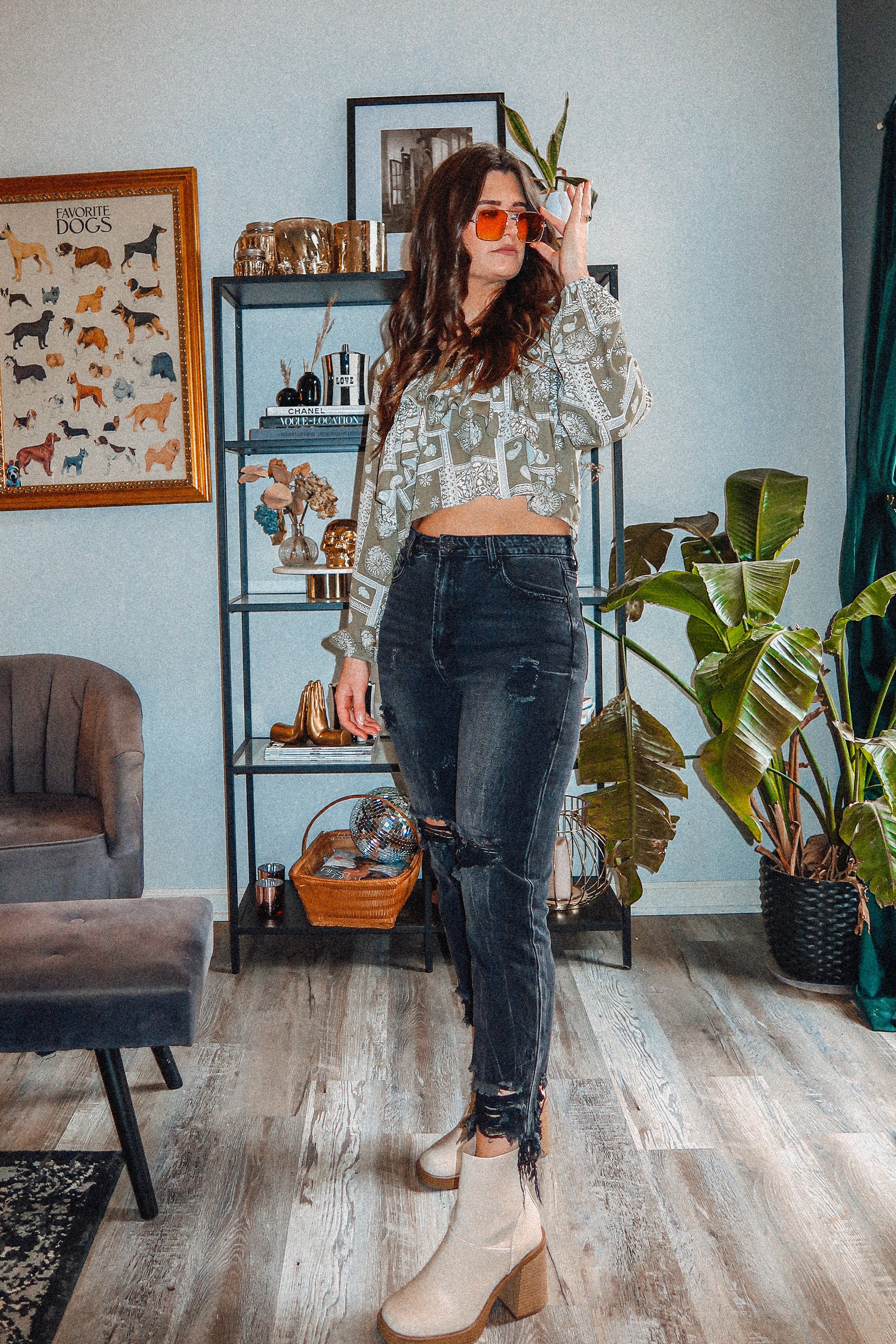 Bandana Print Ruffle Blouse