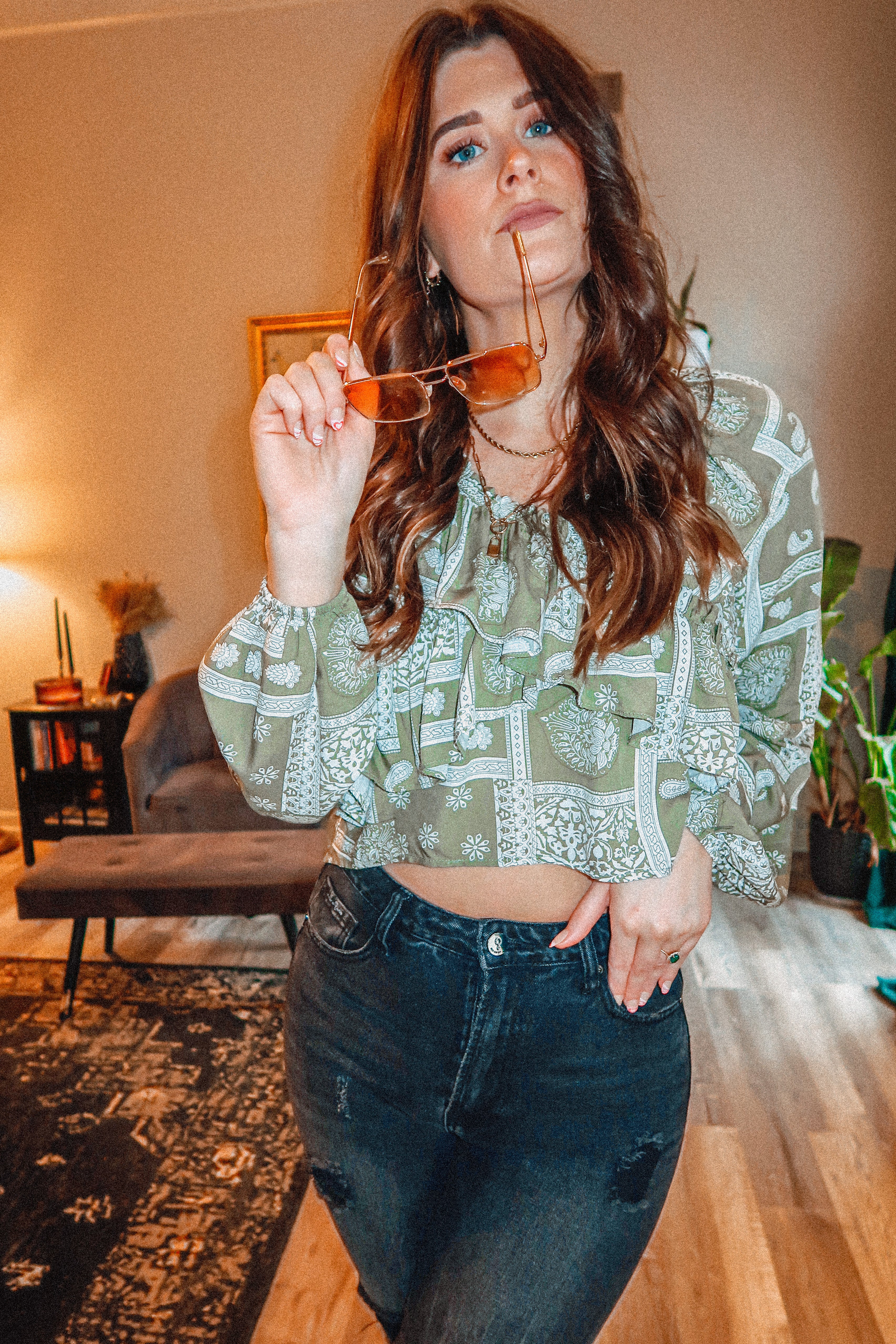 Bandana Print Ruffle Blouse