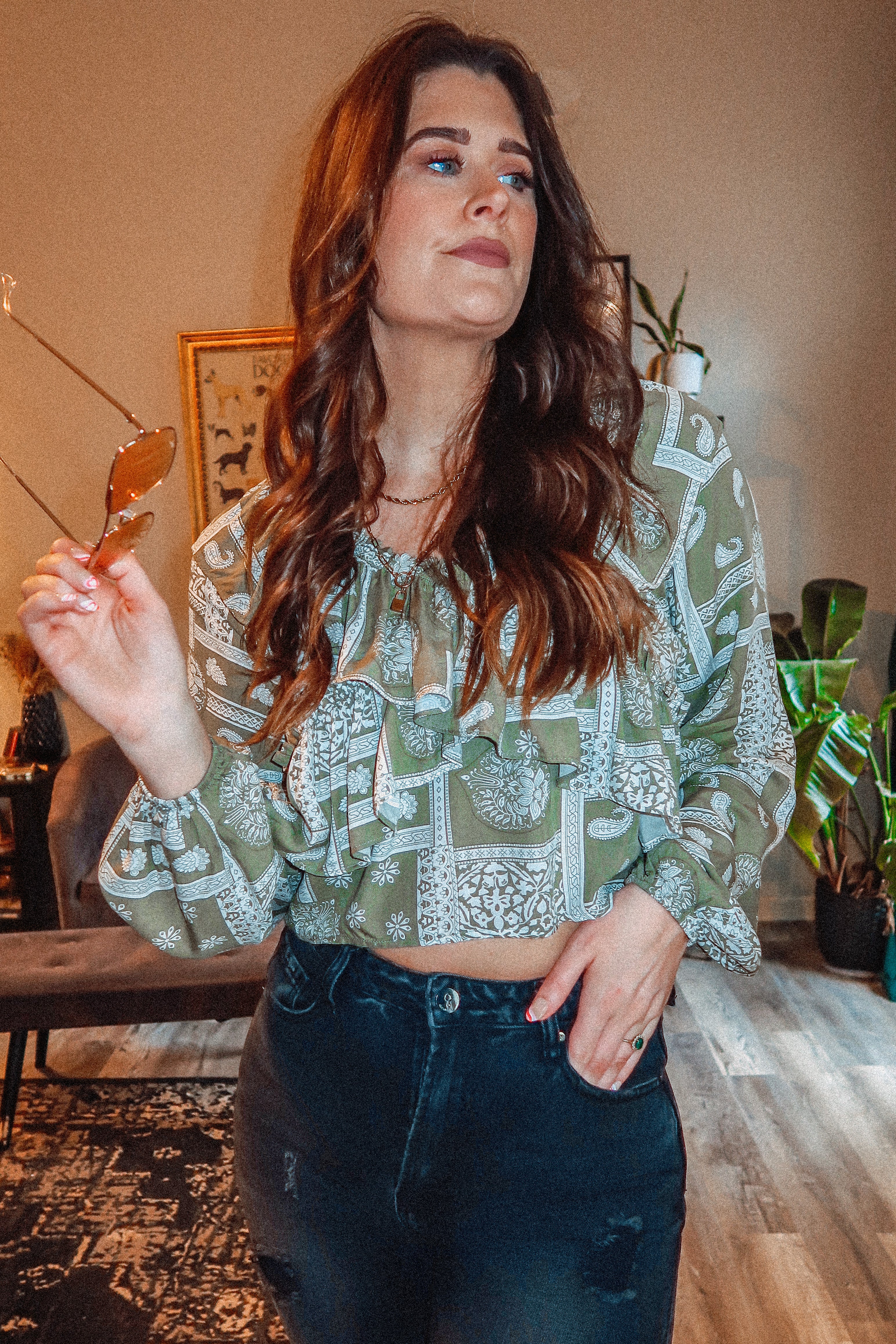 Bandana Print Ruffle Blouse