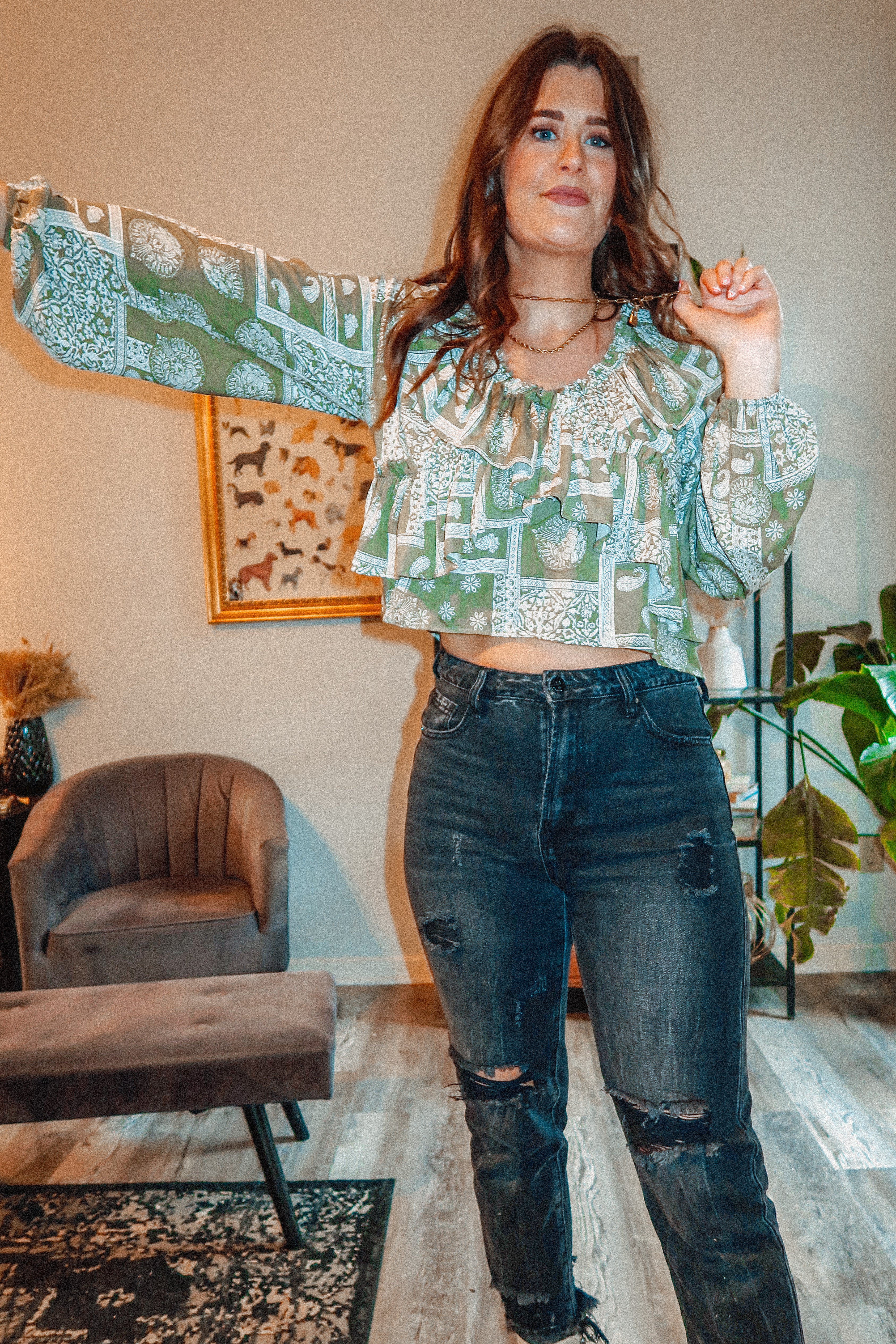 Bandana Print Ruffle Blouse